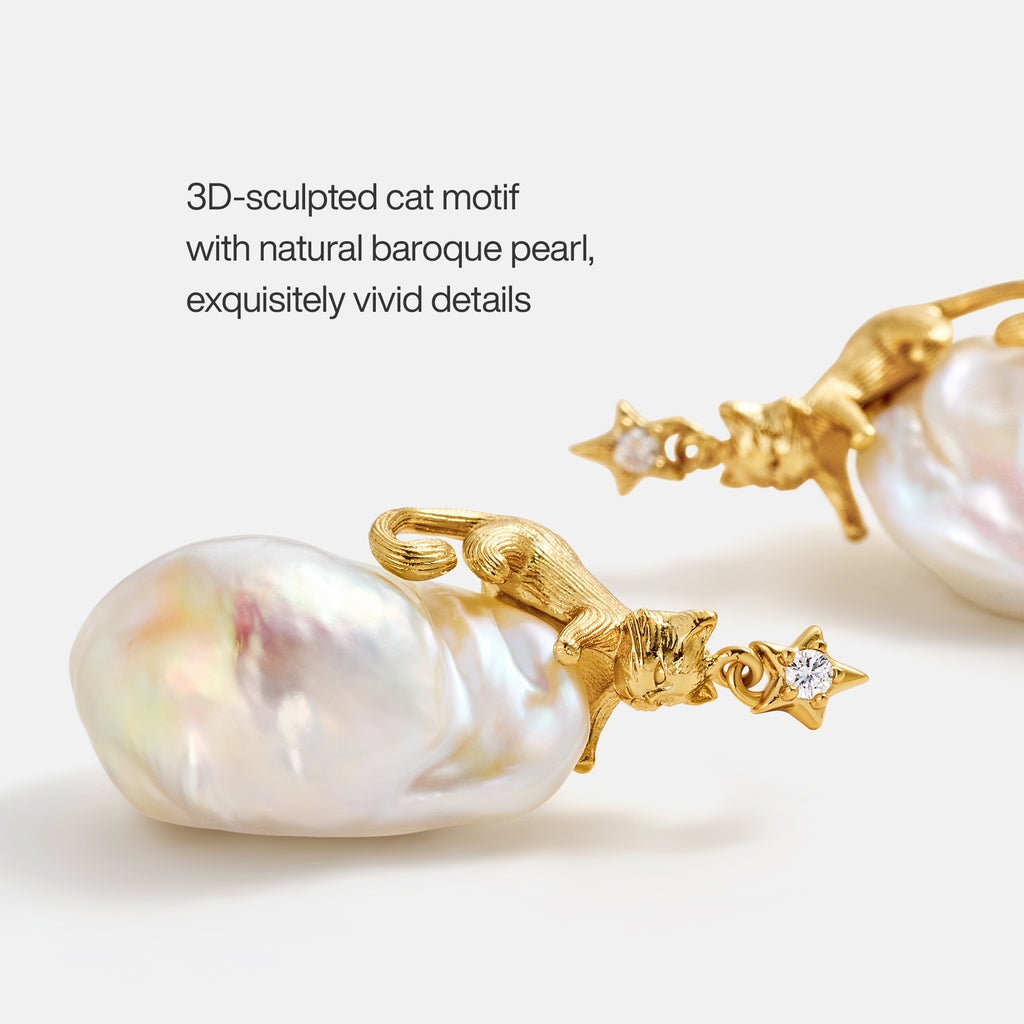 Cat Baroque Pearl Earrings