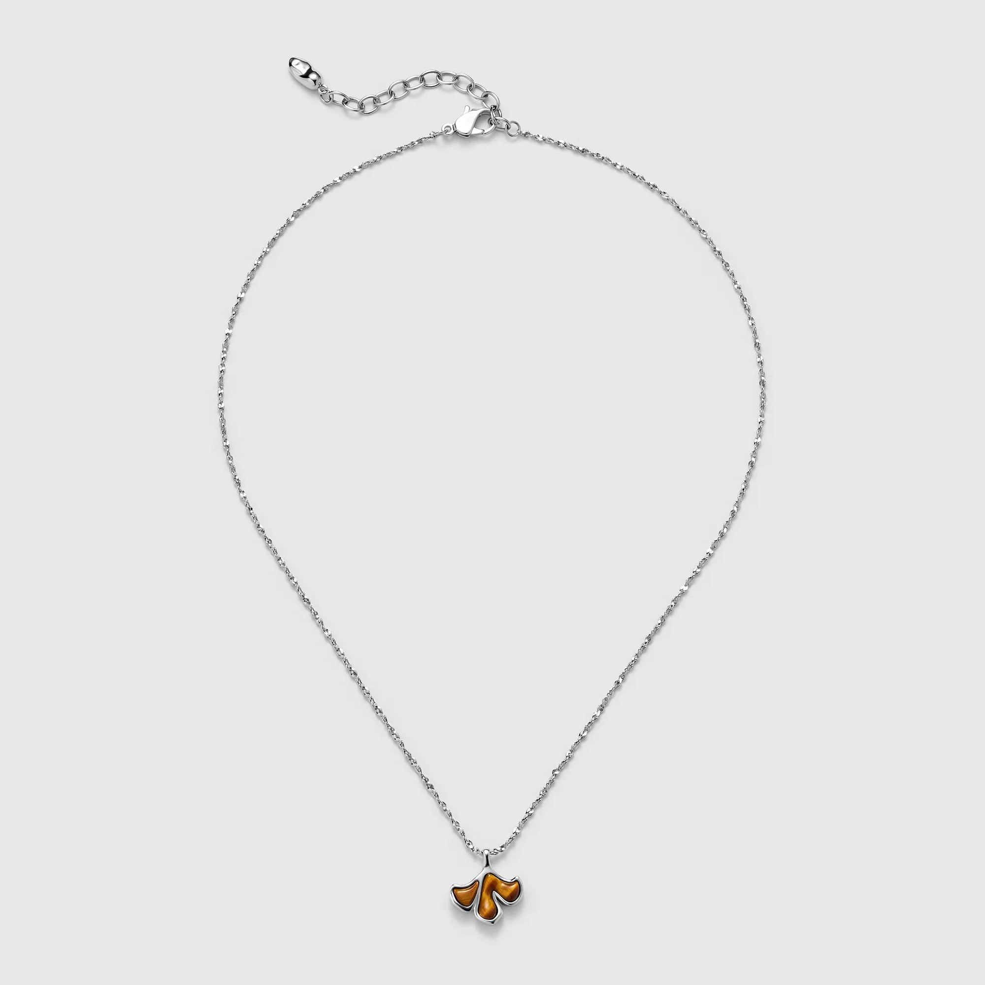 Silver Ginkgo Leaves Tiger's Eye Necklace