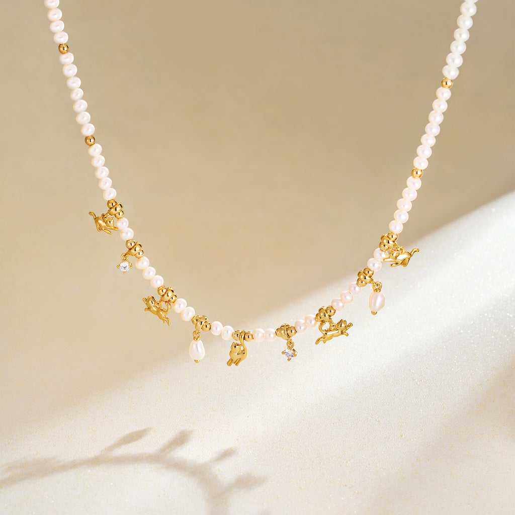 Cat Pearl Beaded Necklace