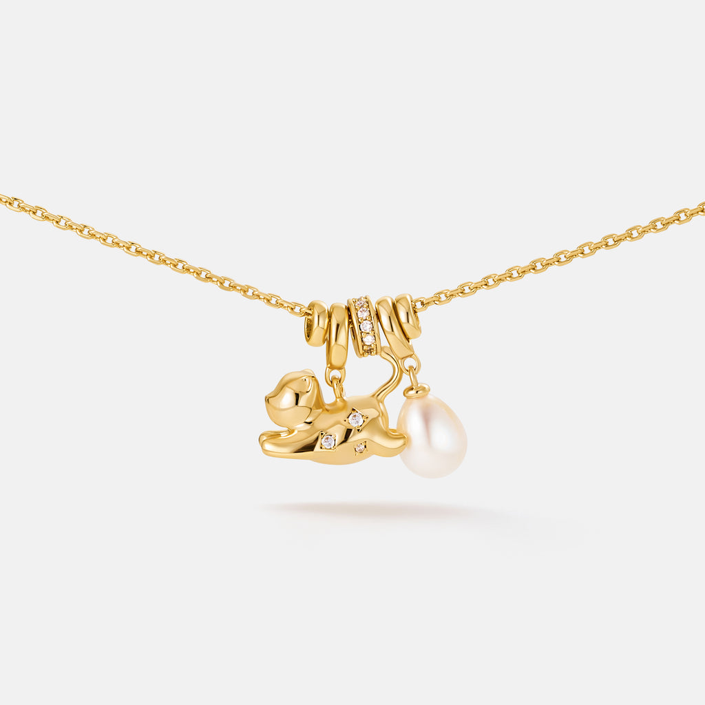 Playful Cat Pearl Necklace