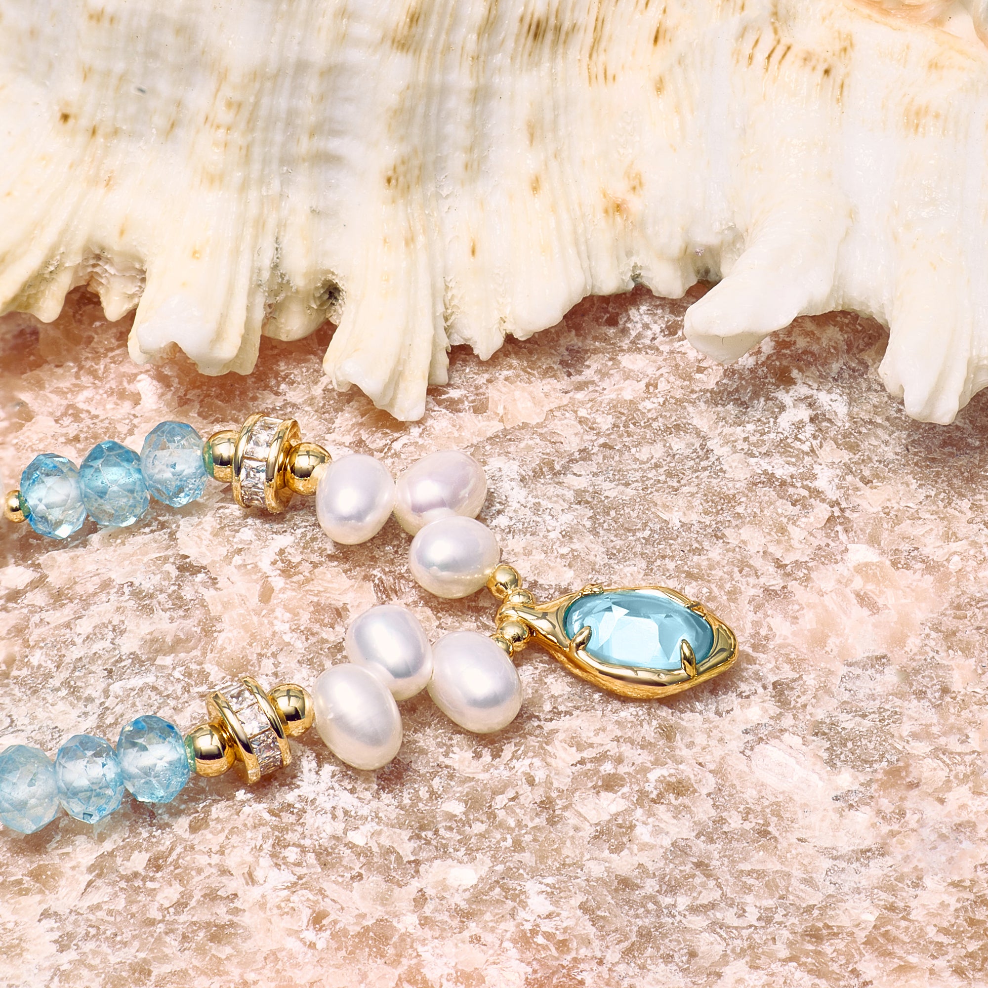 Raw Blue Topaz Pearl Necklace