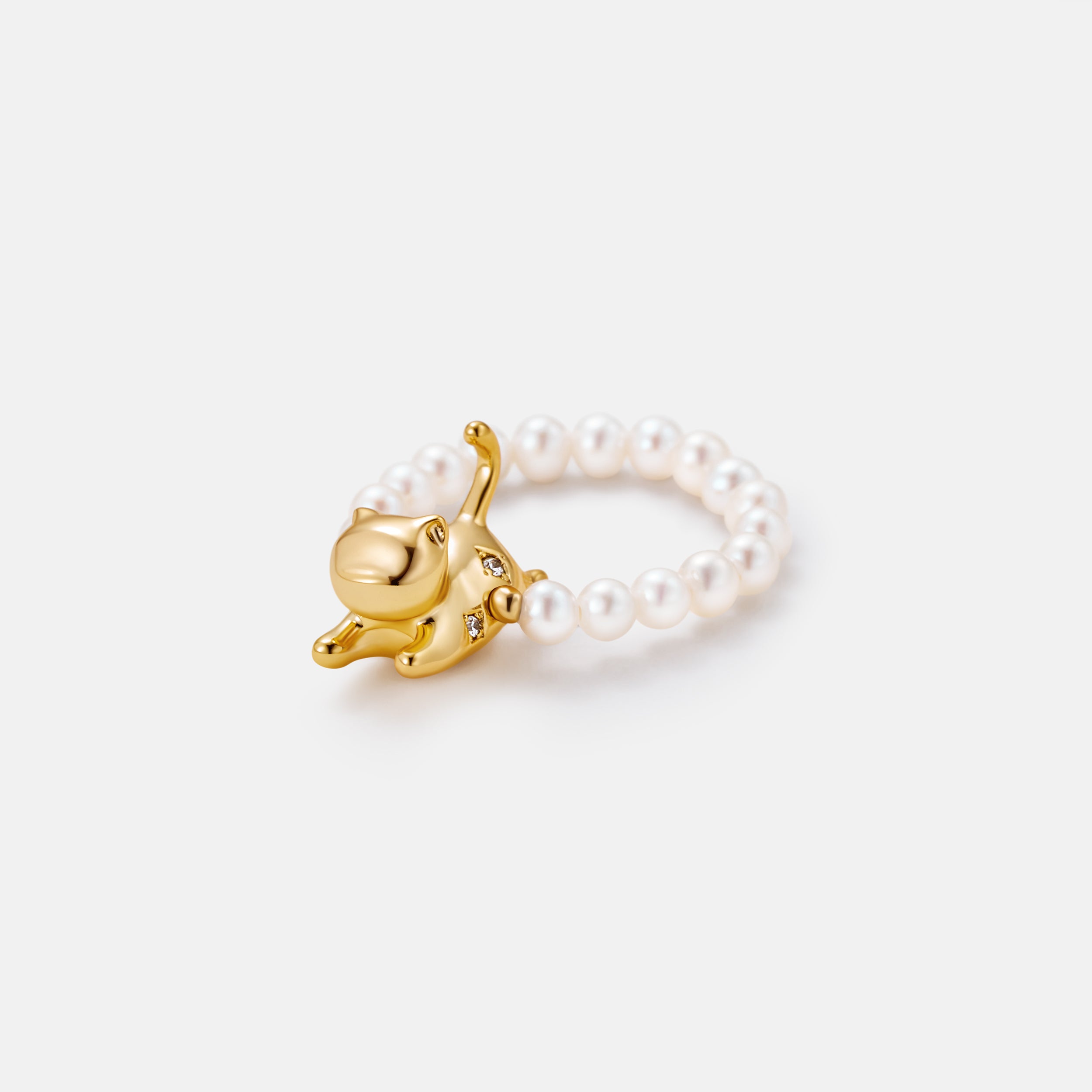 Playful Cat Pearl Beaded Ring