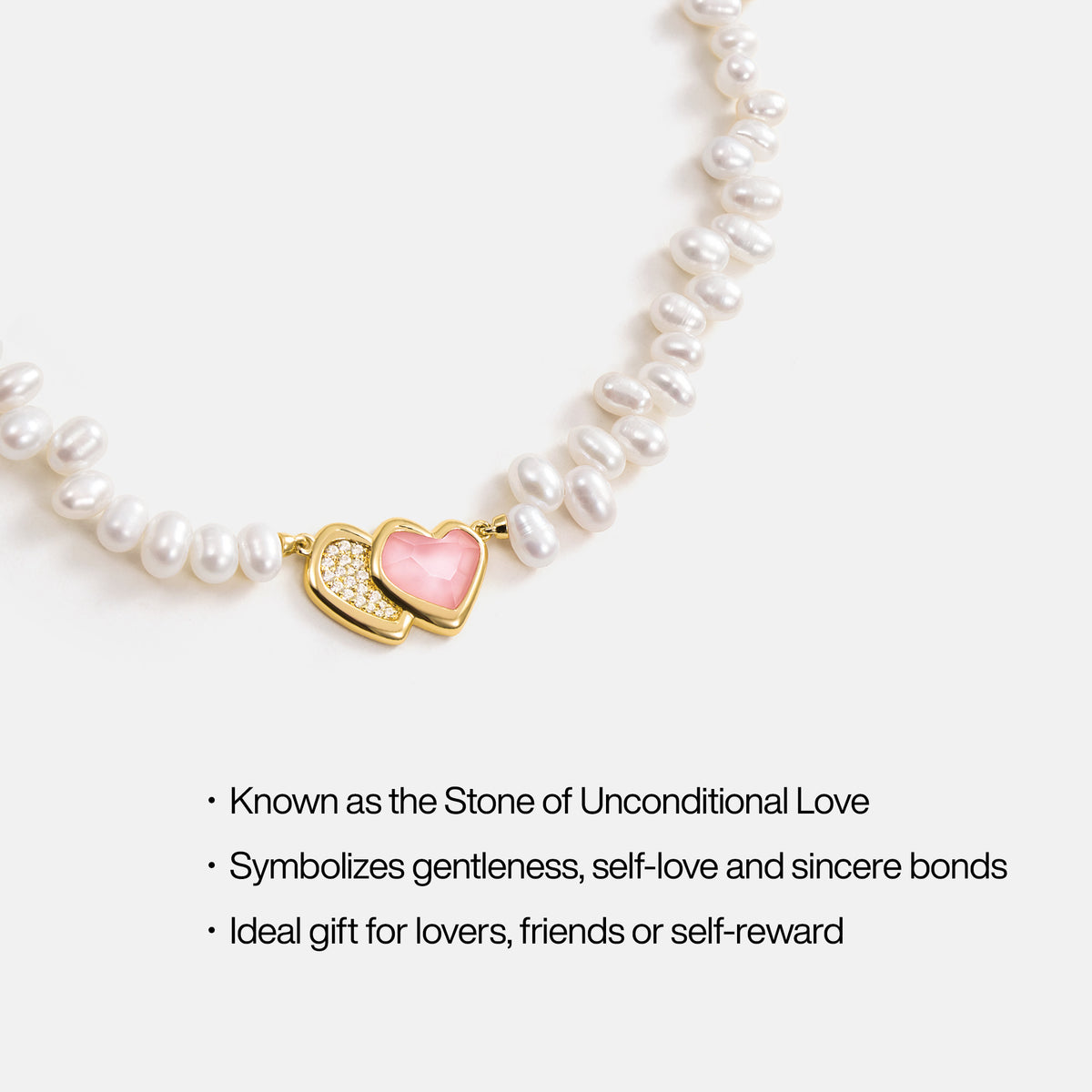 Blush Heart Rose Quartz Pearl Necklace