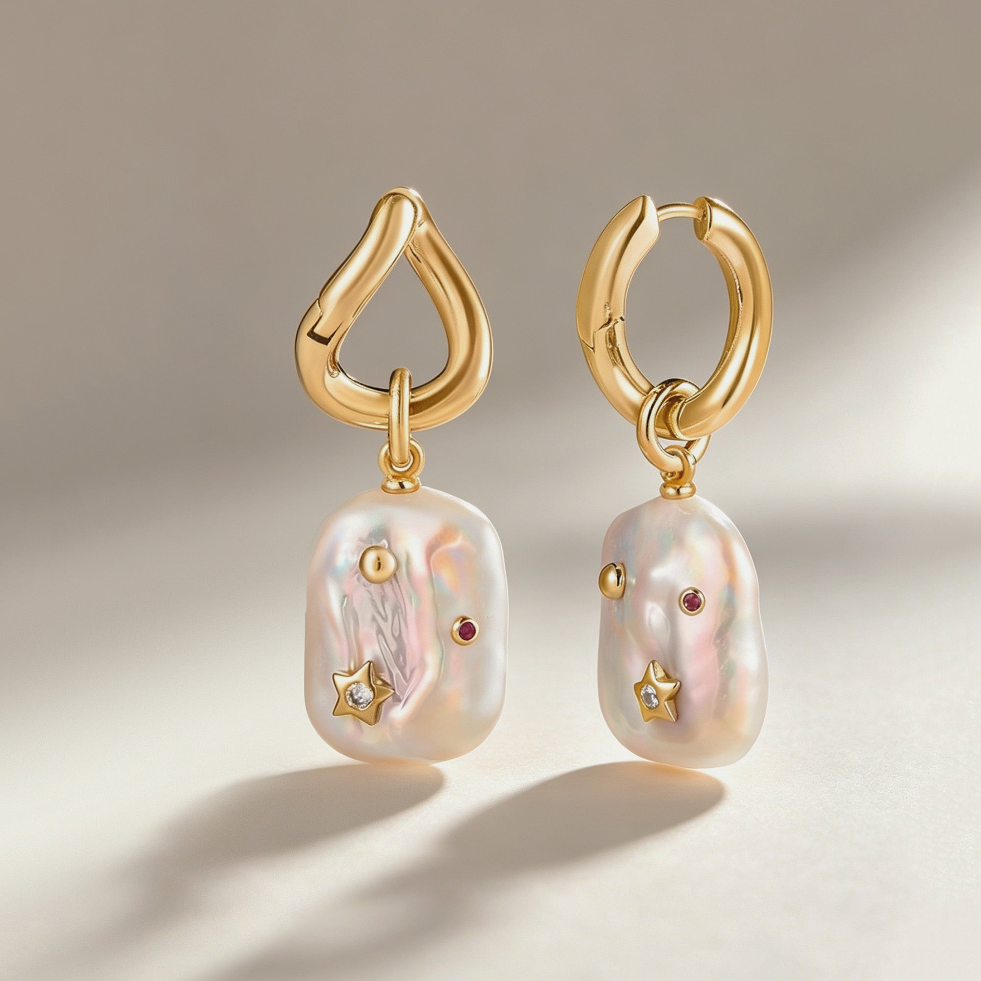 Moon Night Stars Baroque Pearl Earrings