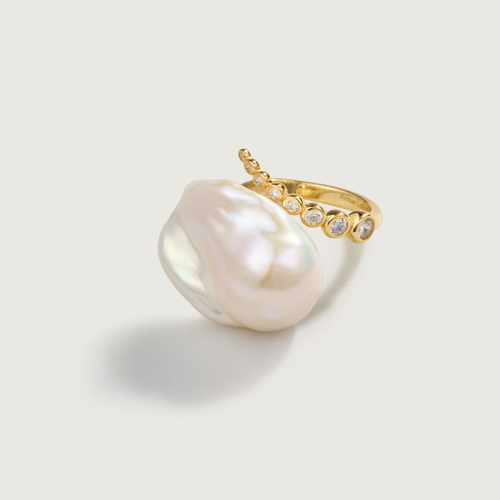 Starlit Splendor Baroque Pearl Ring Unique Shaped
