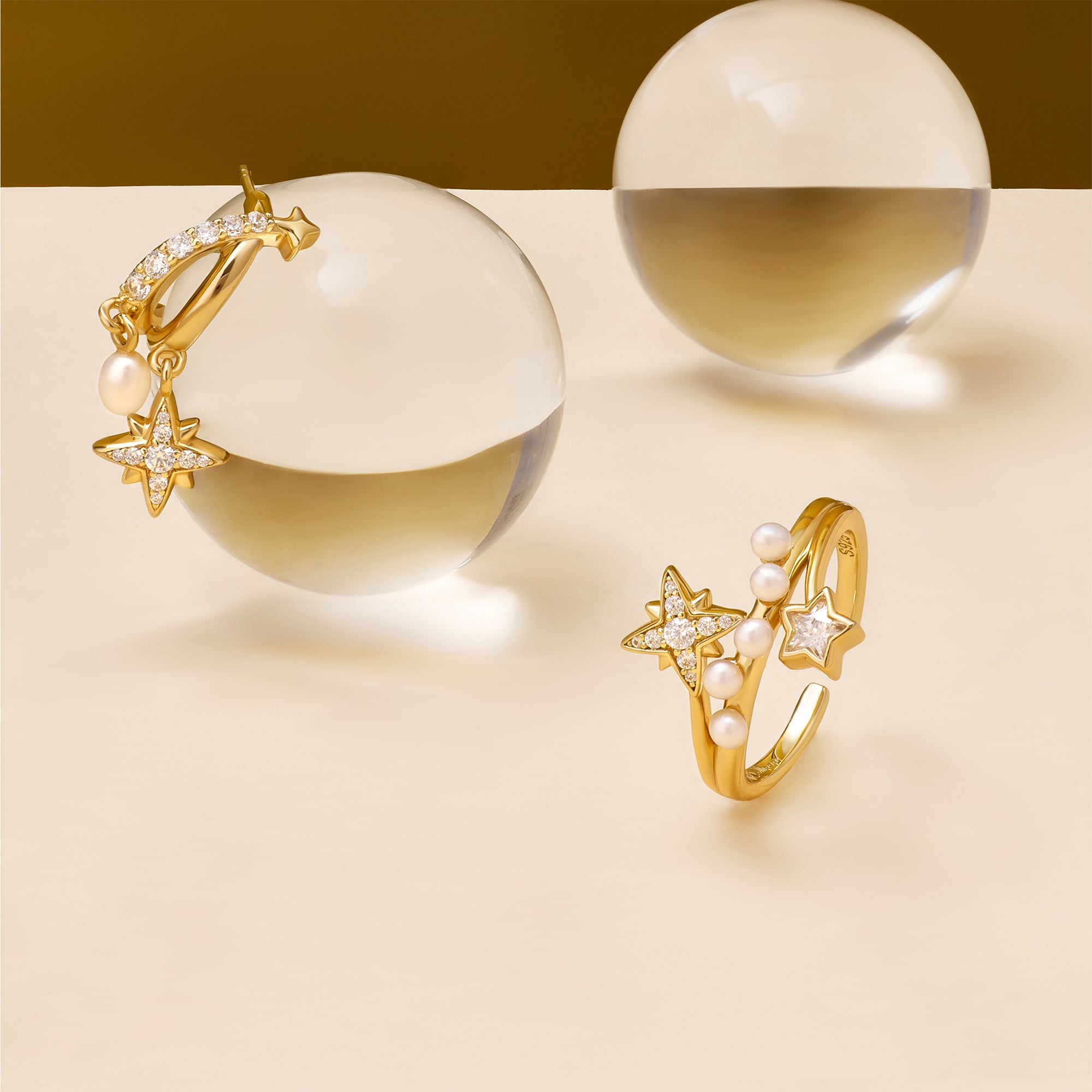 Celestial Crescent Pearl Earrings