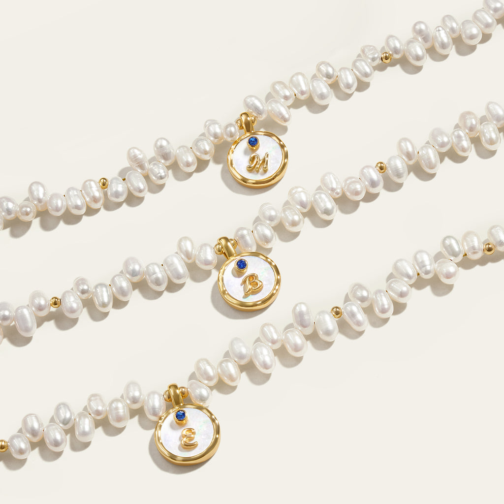 Signet Initial Pearl Necklace