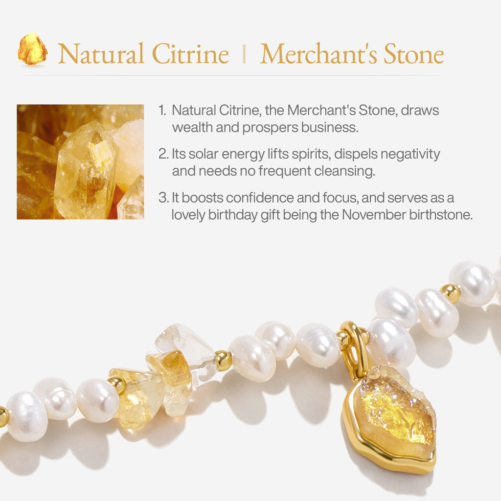 Raw Citrine Pearl Necklace