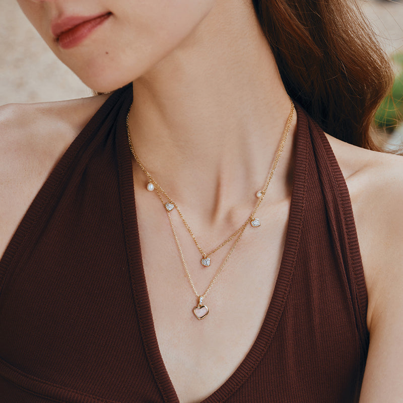 Blush Heart Layered Rose Quartz Necklace