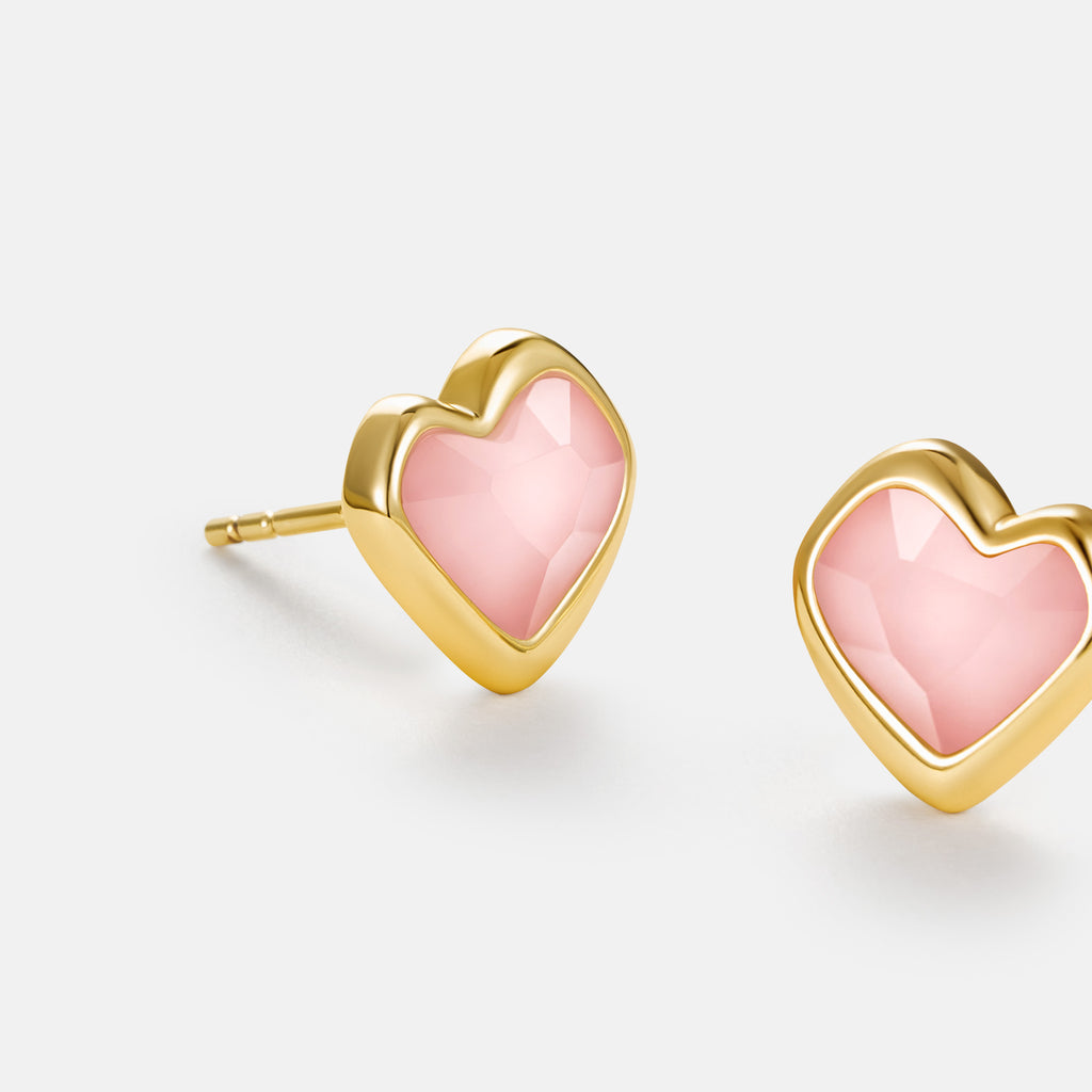 Blush Heart Rose Quartz Stud Earrings