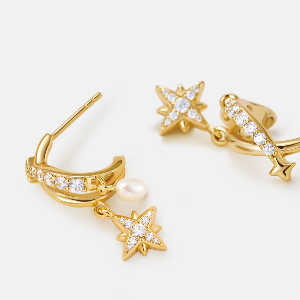 Celestial Crescent Pearl Earrings