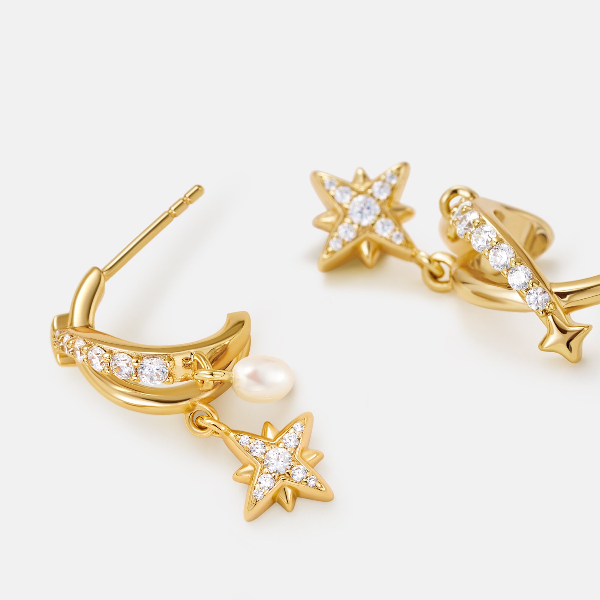Celestial Crescent Pearl Earrings