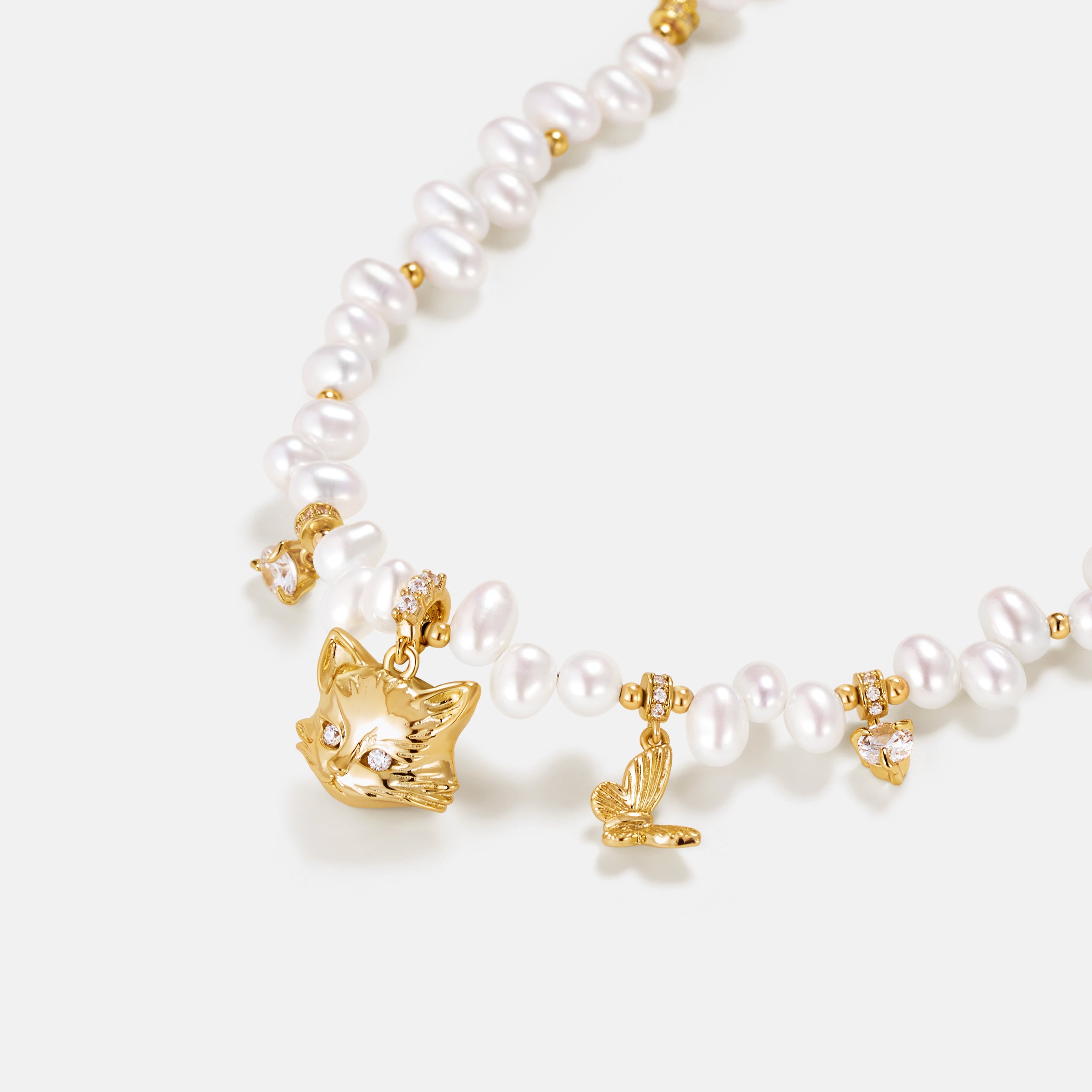 Cat Butterfly Pearl Necklace