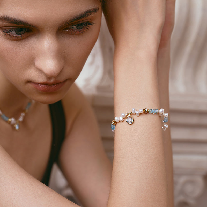 Raw Blue Topaz Pearl Bracelets
