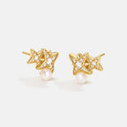 Celestial Double Star Pearl Stud Earrings