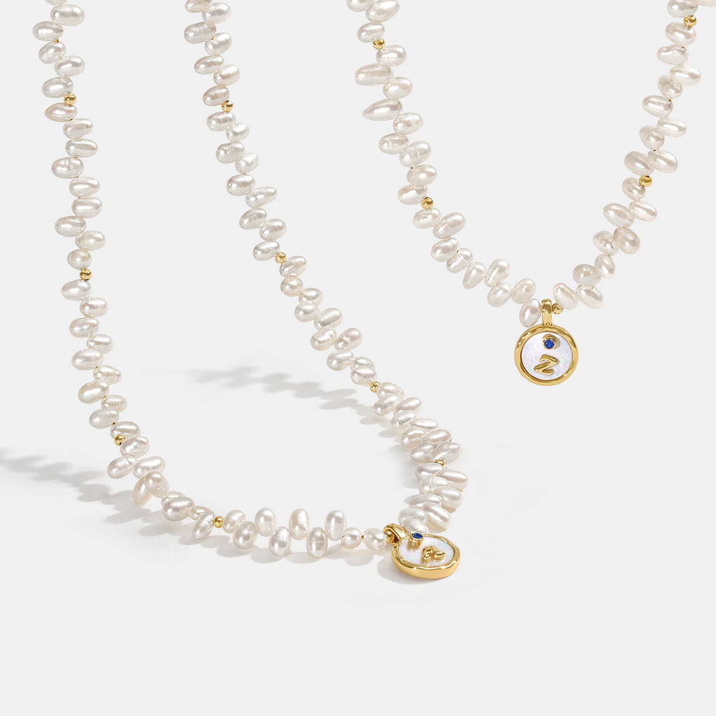 Signet Initial Pearl Necklace