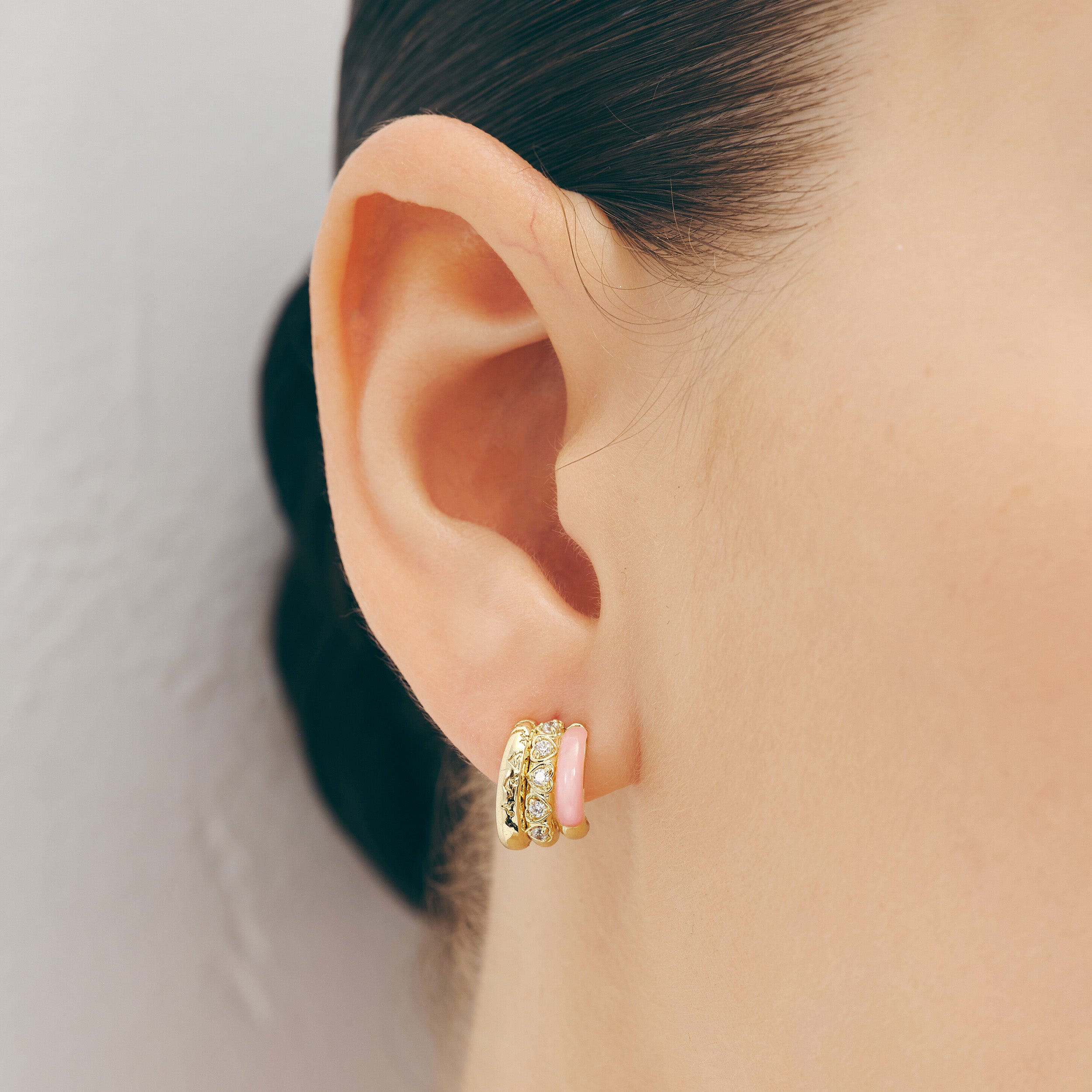 Pink Mother of Pearl C Hoop Earrings