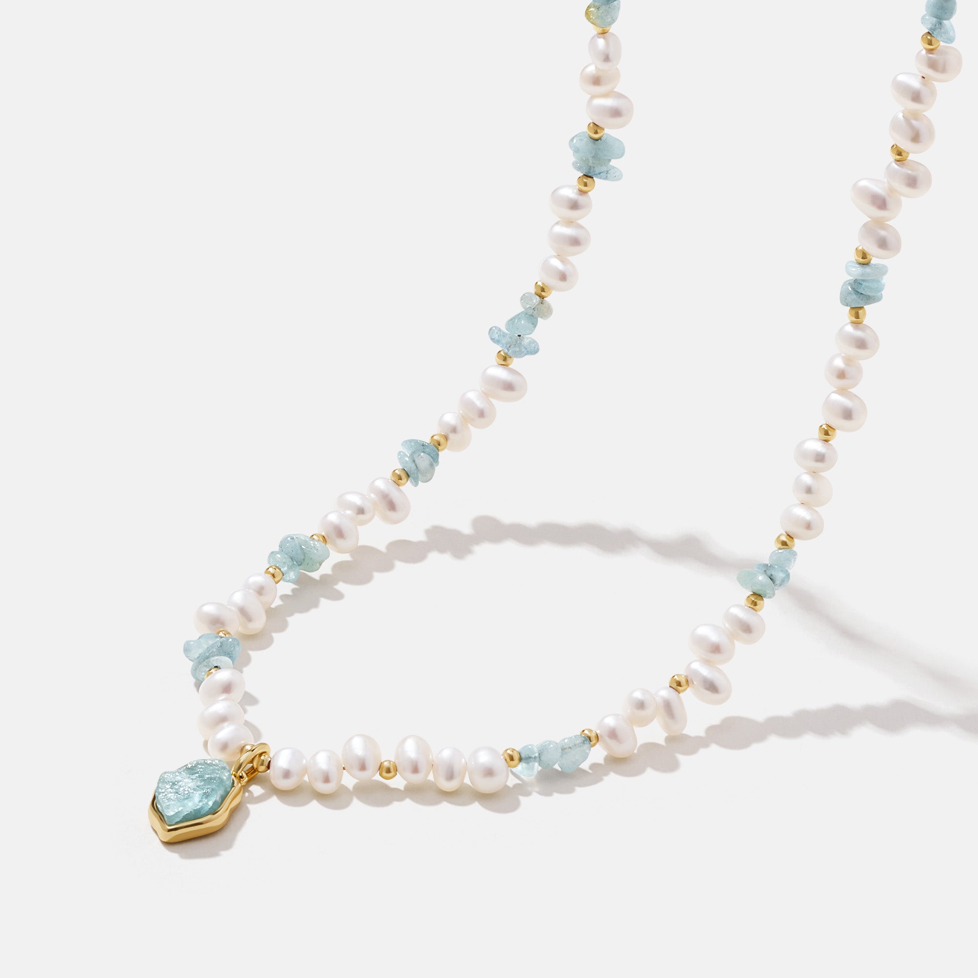 Raw Aquamarine Pearl Necklace