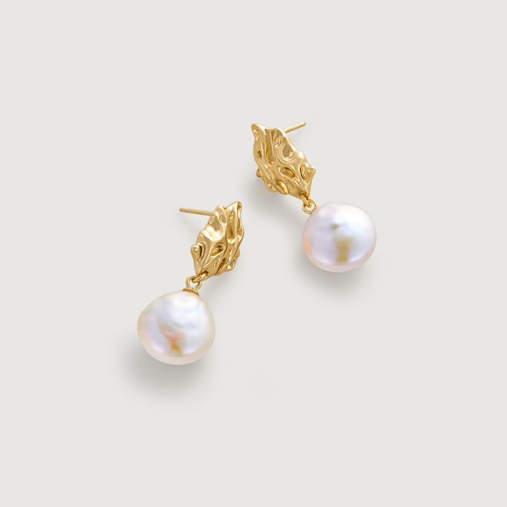 Lava Baroque Button Pearl Earrings