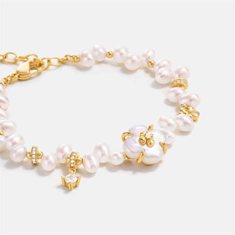 Lucky Clover Pearl Charm Bracelet