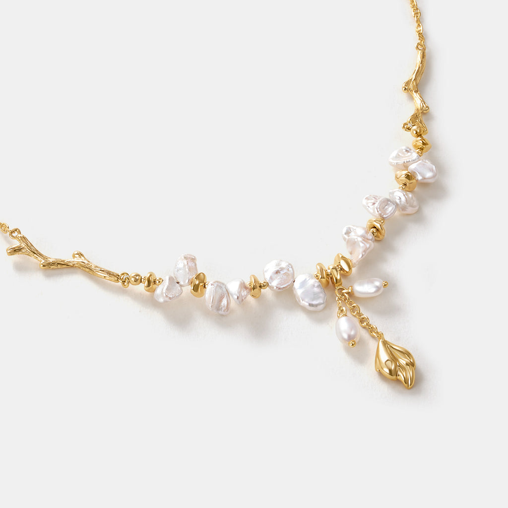Floriography Keshi Pearl Branch Necklace