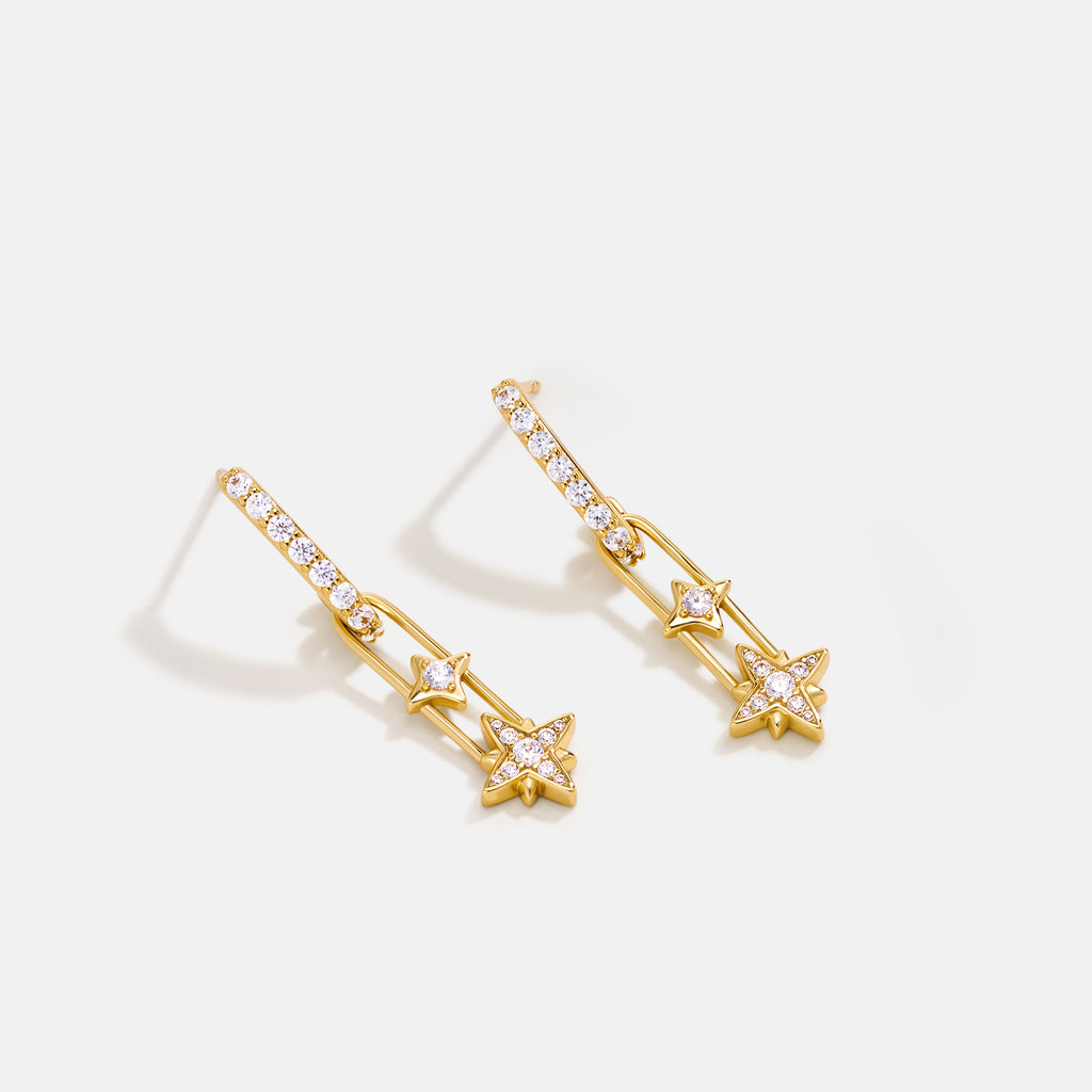 Celestial Star Paperclip Drop Earrings