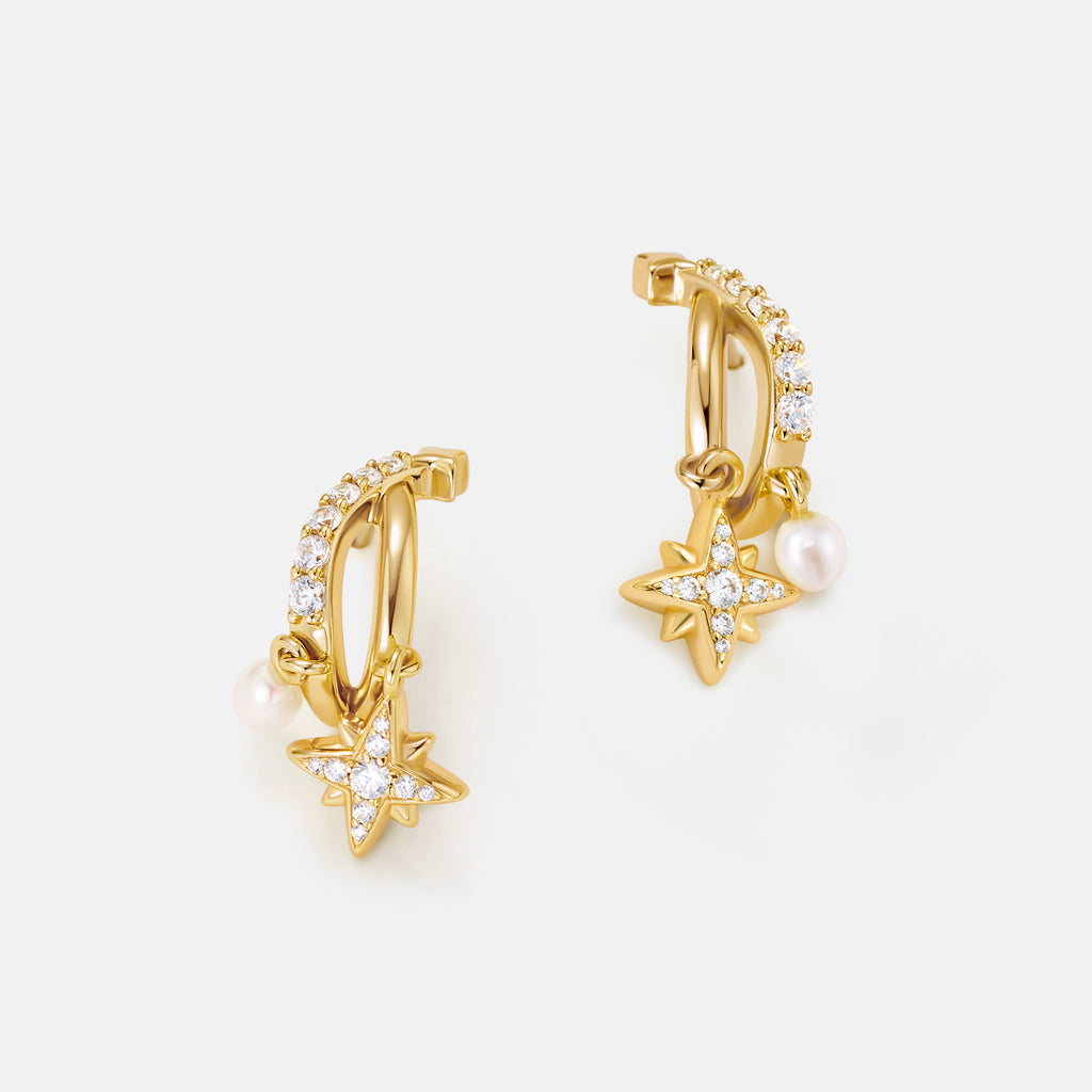 Celestial Crescent Pearl Earrings