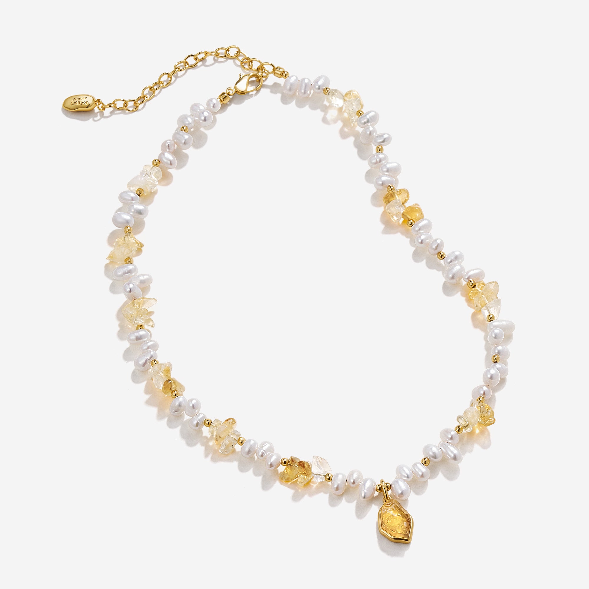 Raw Citrine Pearl Necklace