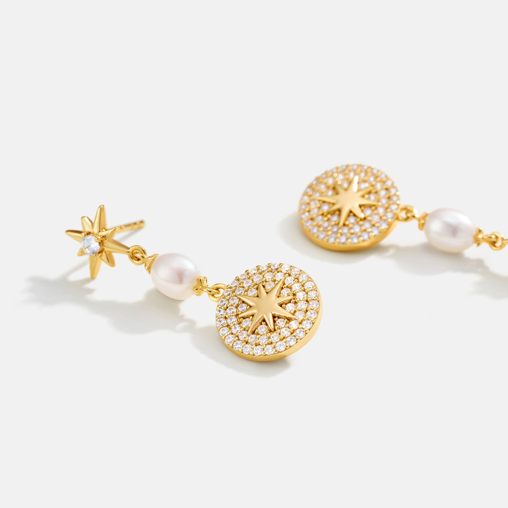 Celestial Star Pearl Drop Earrings