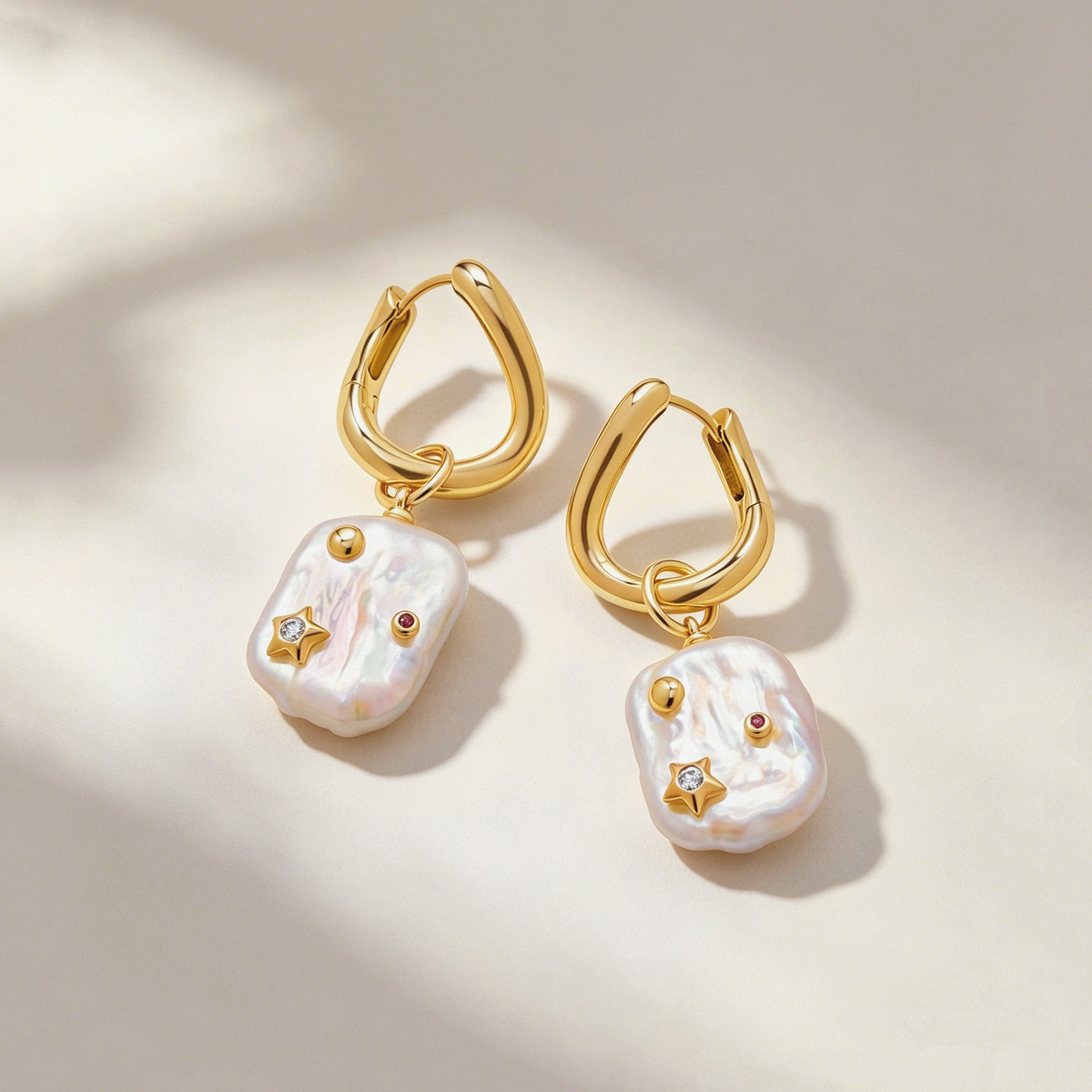 Moon Night Stars Baroque Pearl Earrings