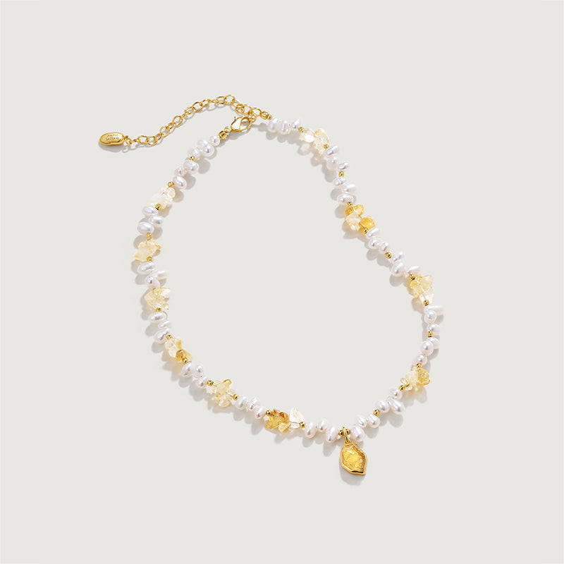 Raw Citrine Pearl Necklace
