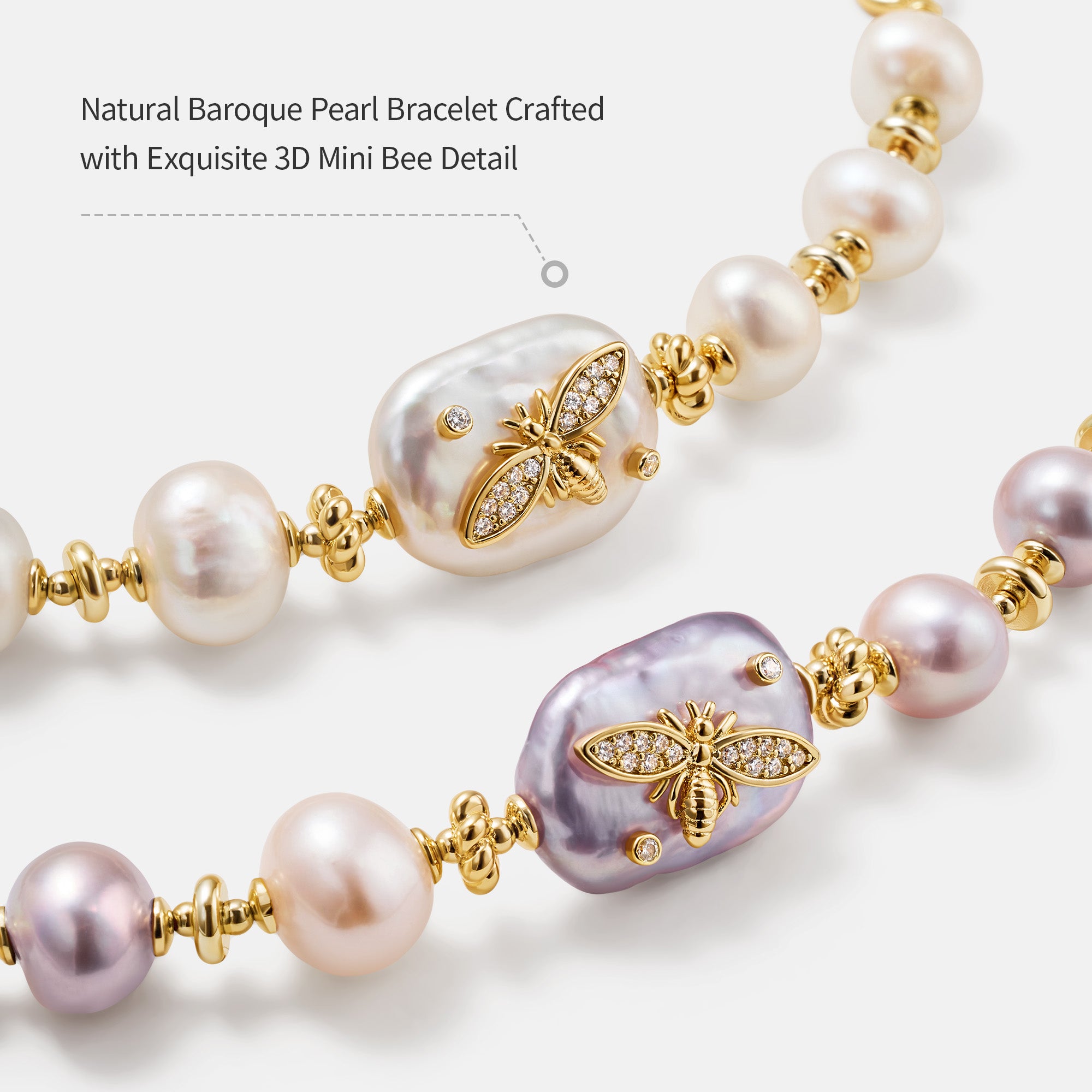 White Baroque Pearl Bee Bracelet