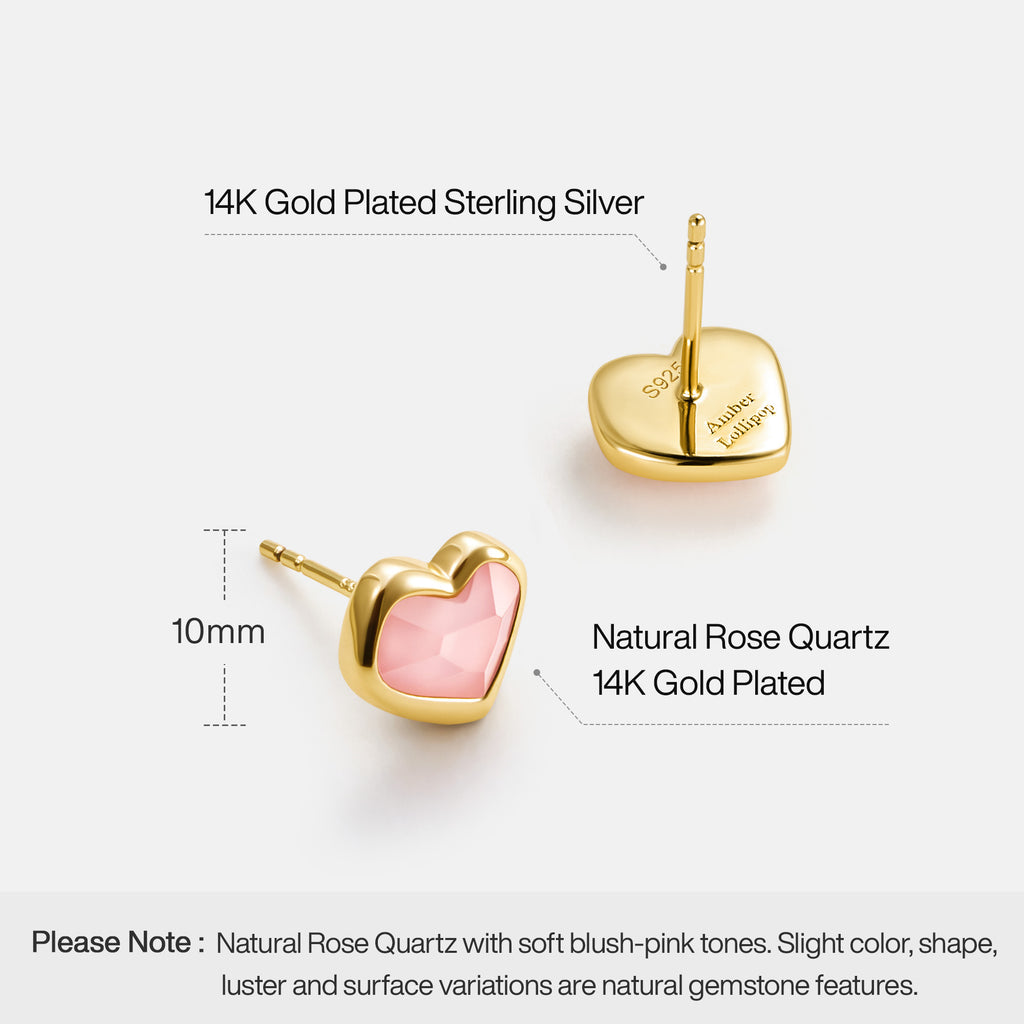 Blush Heart Rose Quartz Stud Earrings