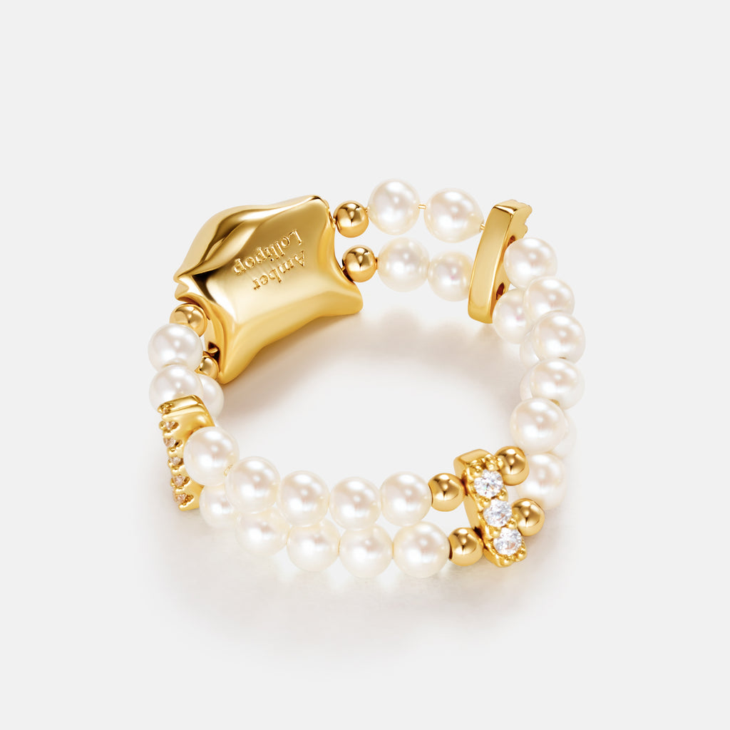 Personalized Cat Pearl Beaded Ring