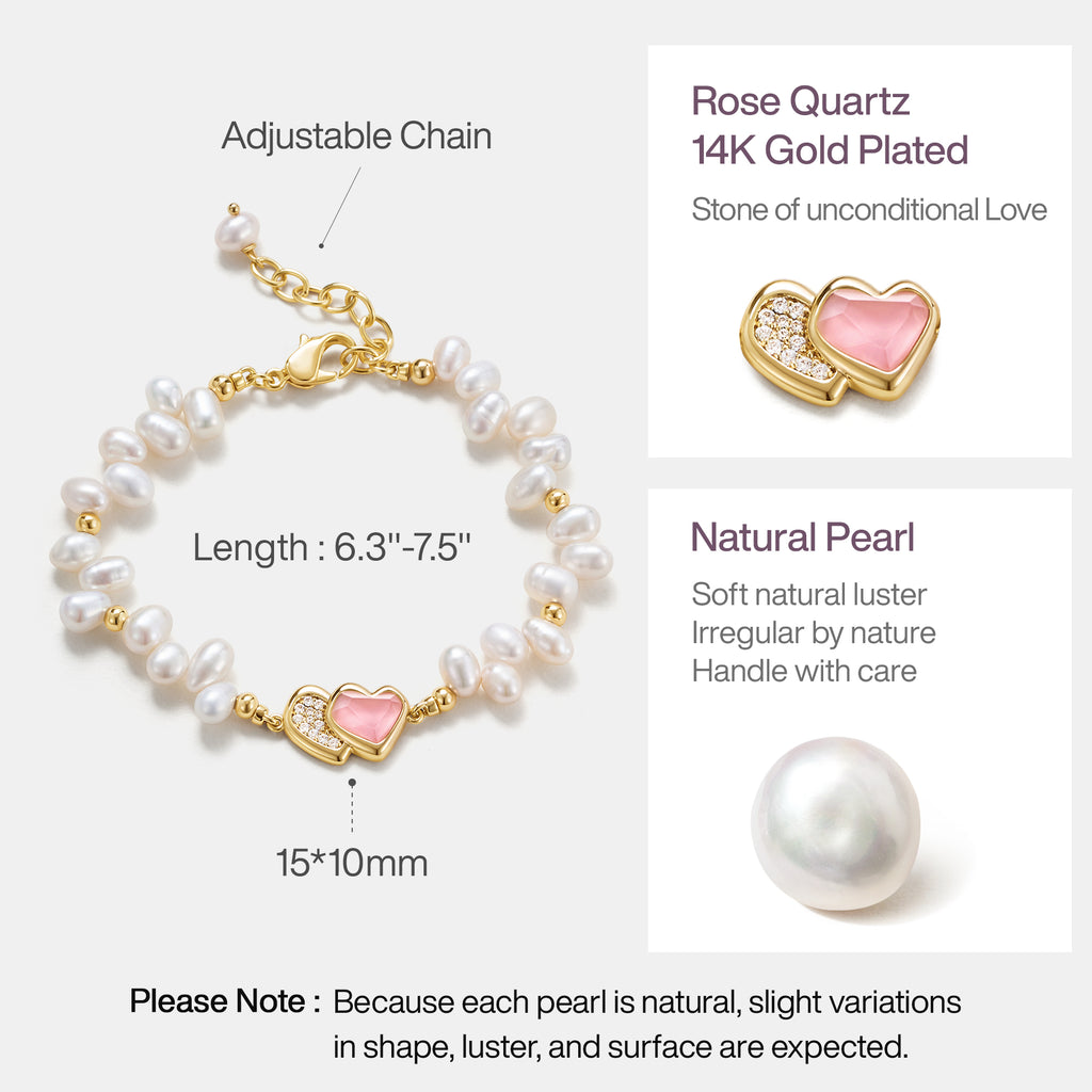 Blush Heart Rose Quartz Pearl Bracelet