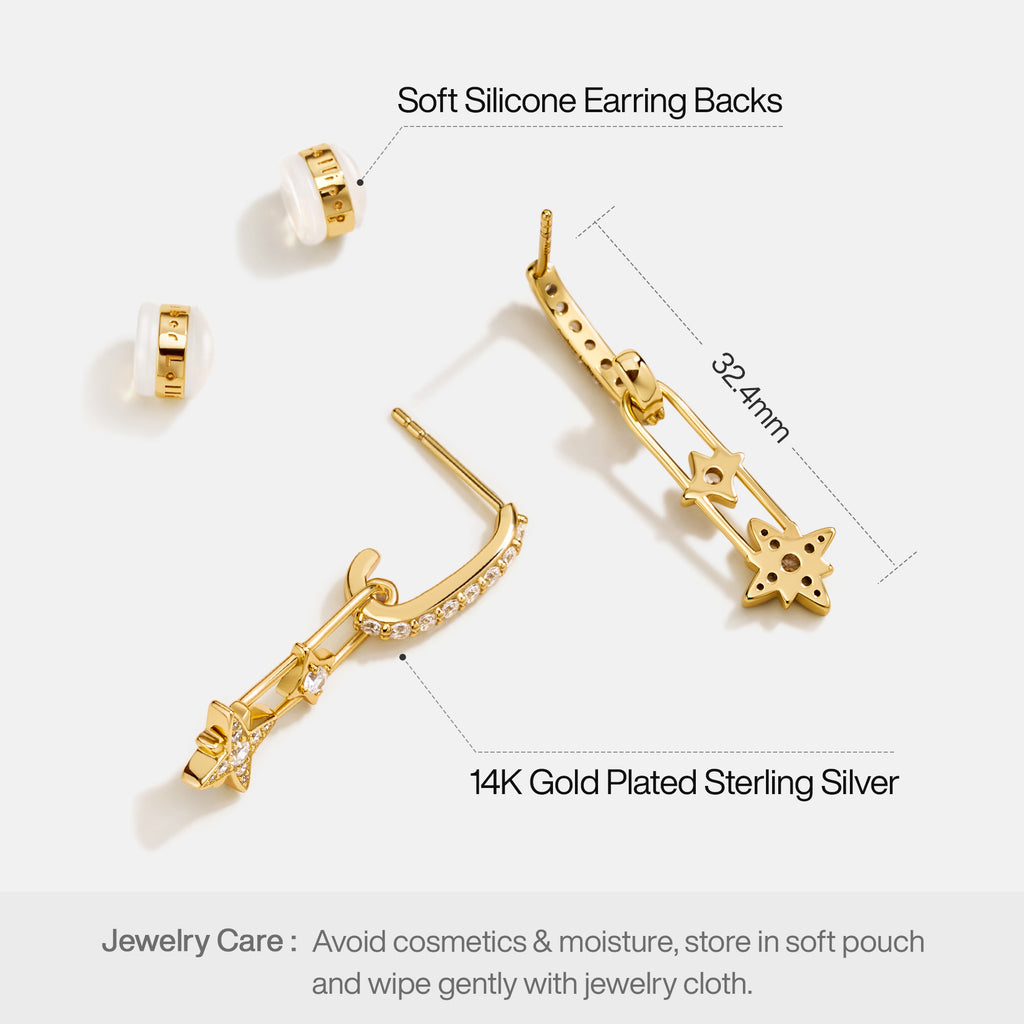 Celestial Star Paperclip Drop Earrings