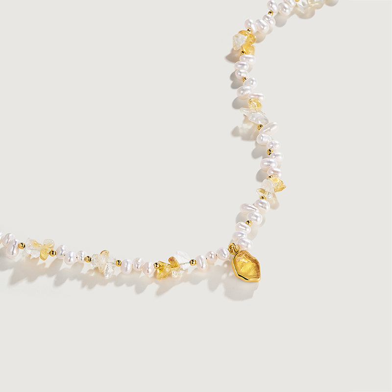 Raw Citrine Pearl Necklace