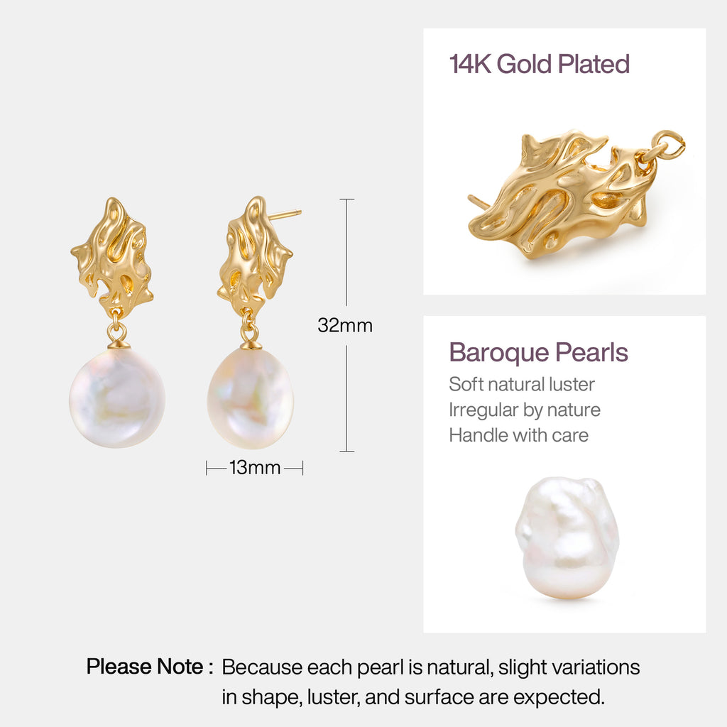 Lava Baroque Button Pearl Earrings