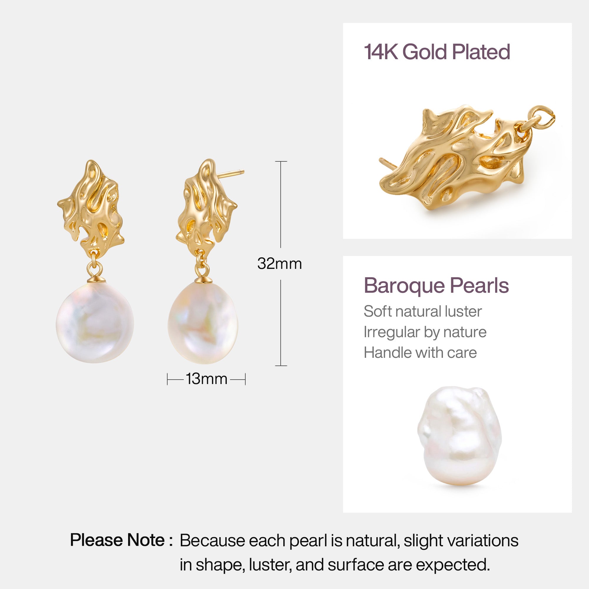 Lava Baroque Button Pearl Earrings