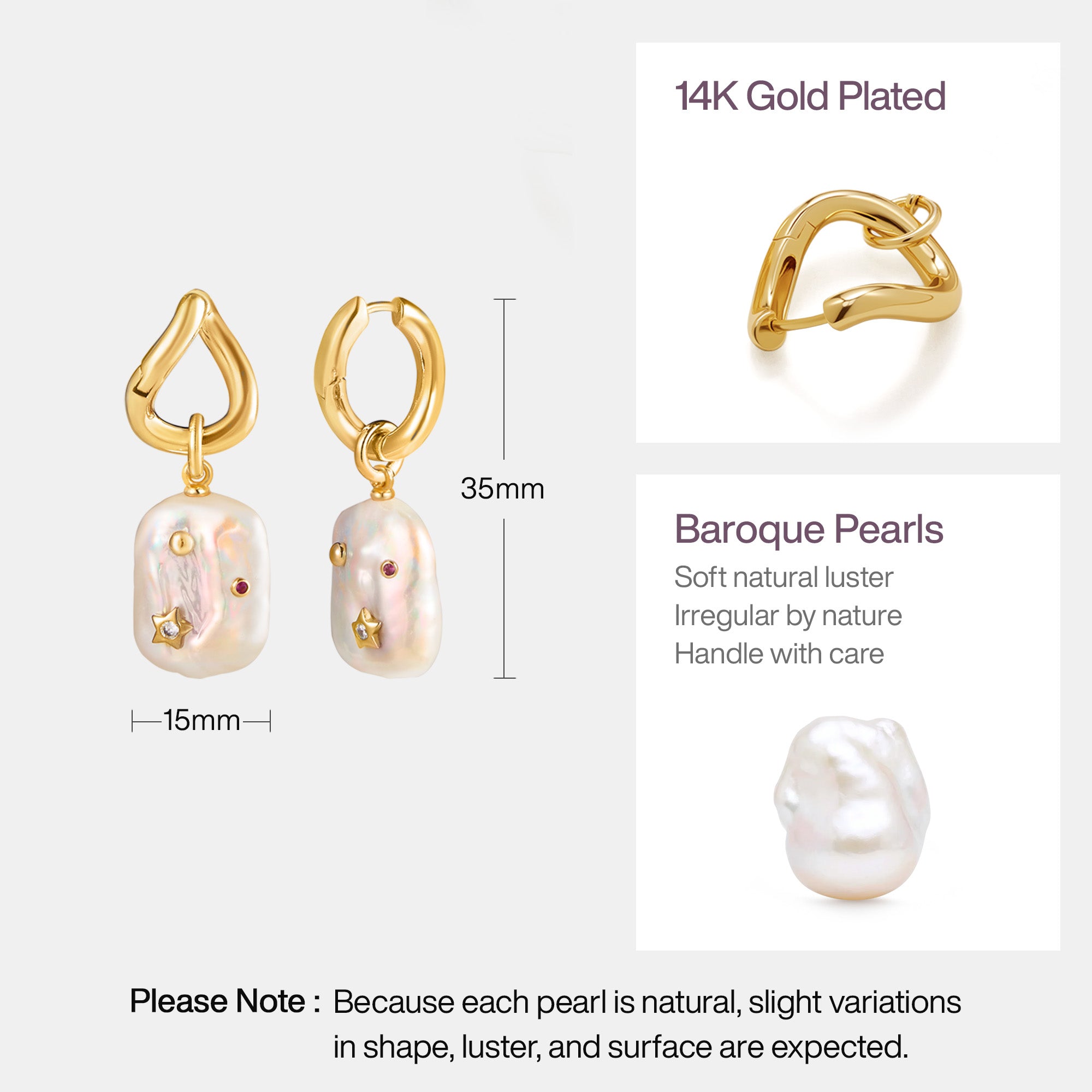 Moon Night Stars Baroque Pearl Earrings