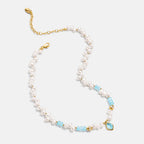 Raw Blue Topaz Pearl Necklace