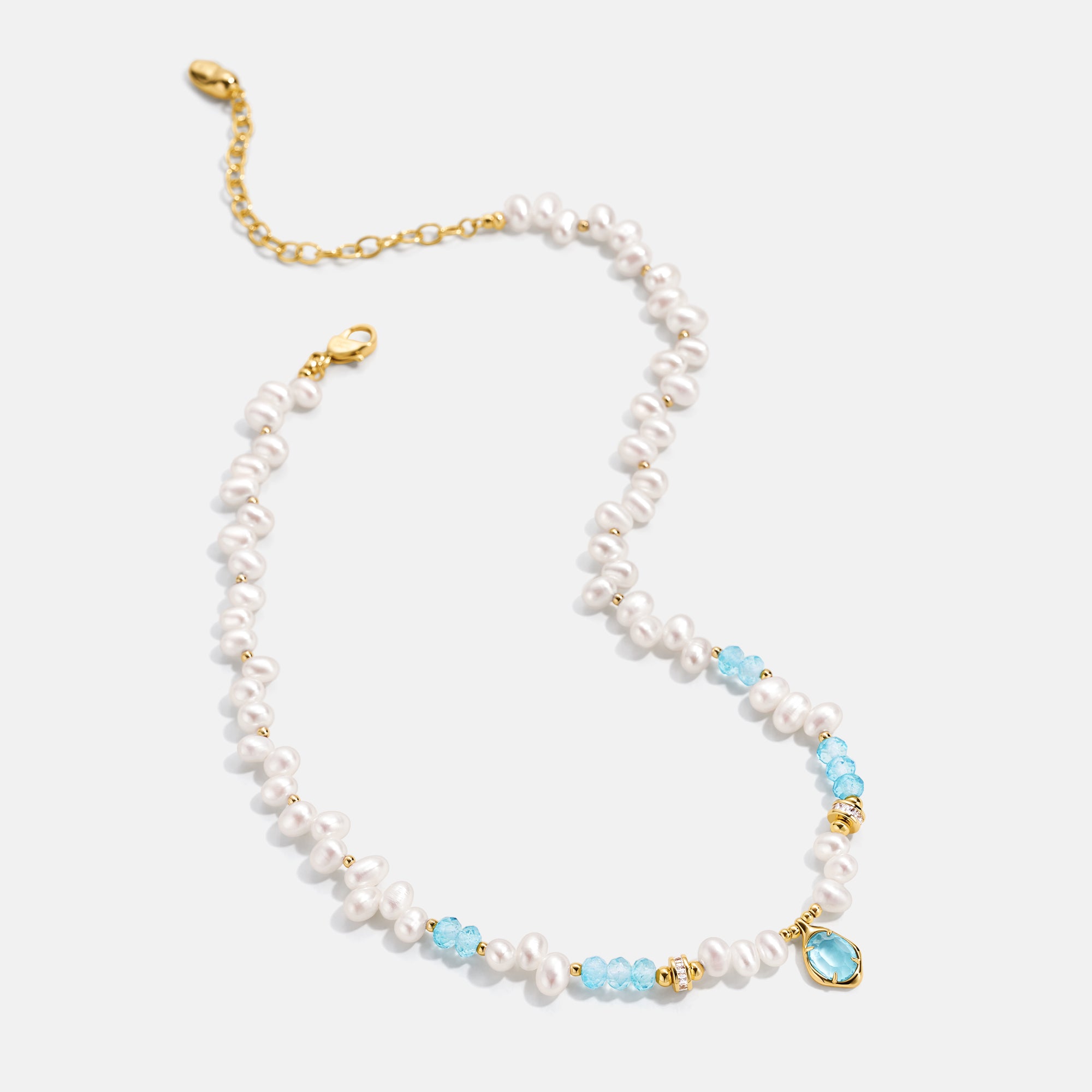 Raw Blue Topaz Pearl Necklace