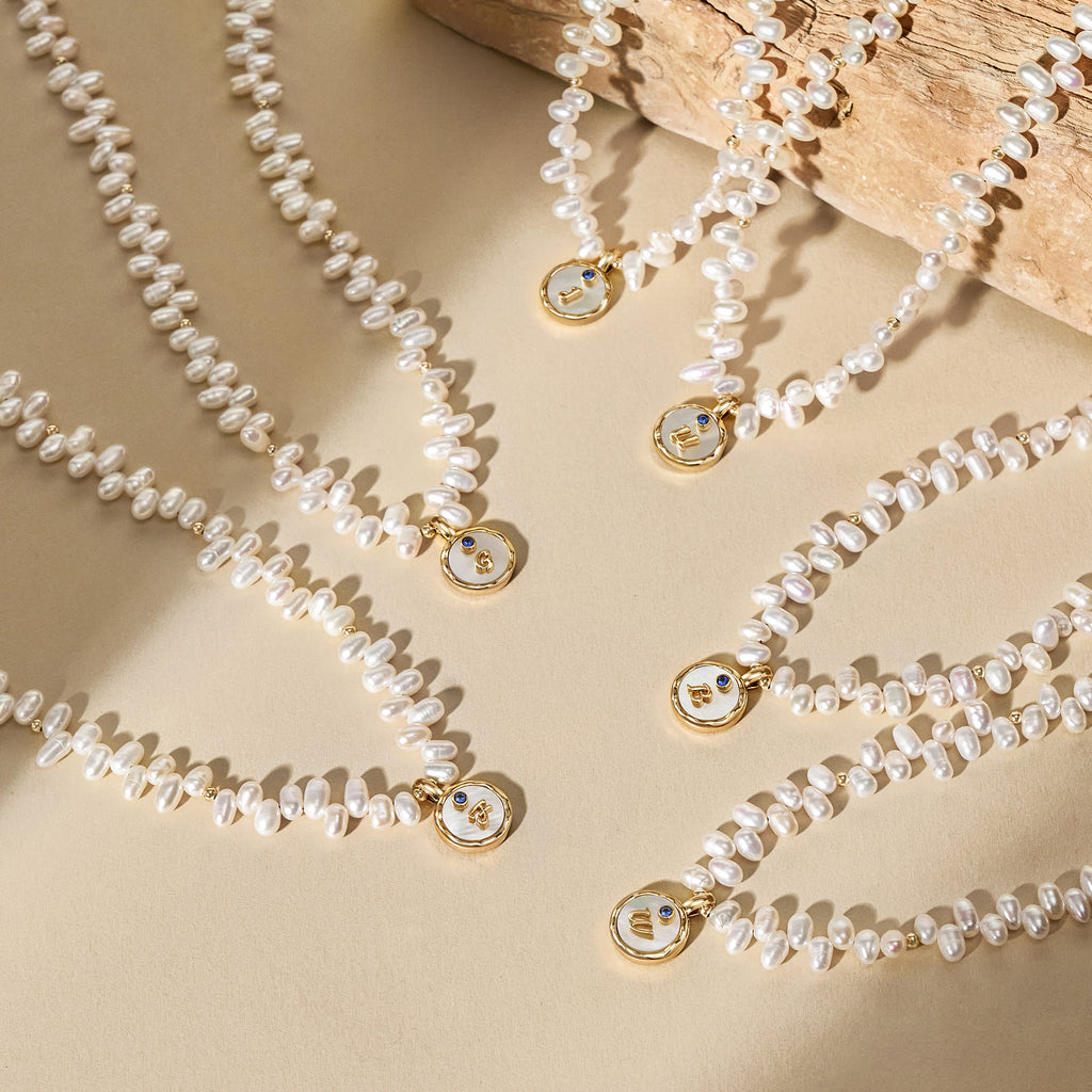 Signet Initial Pearl Necklace