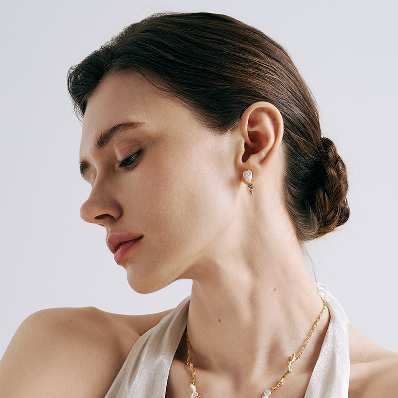 Floriography Pearl Asymmetric Drop Earrings