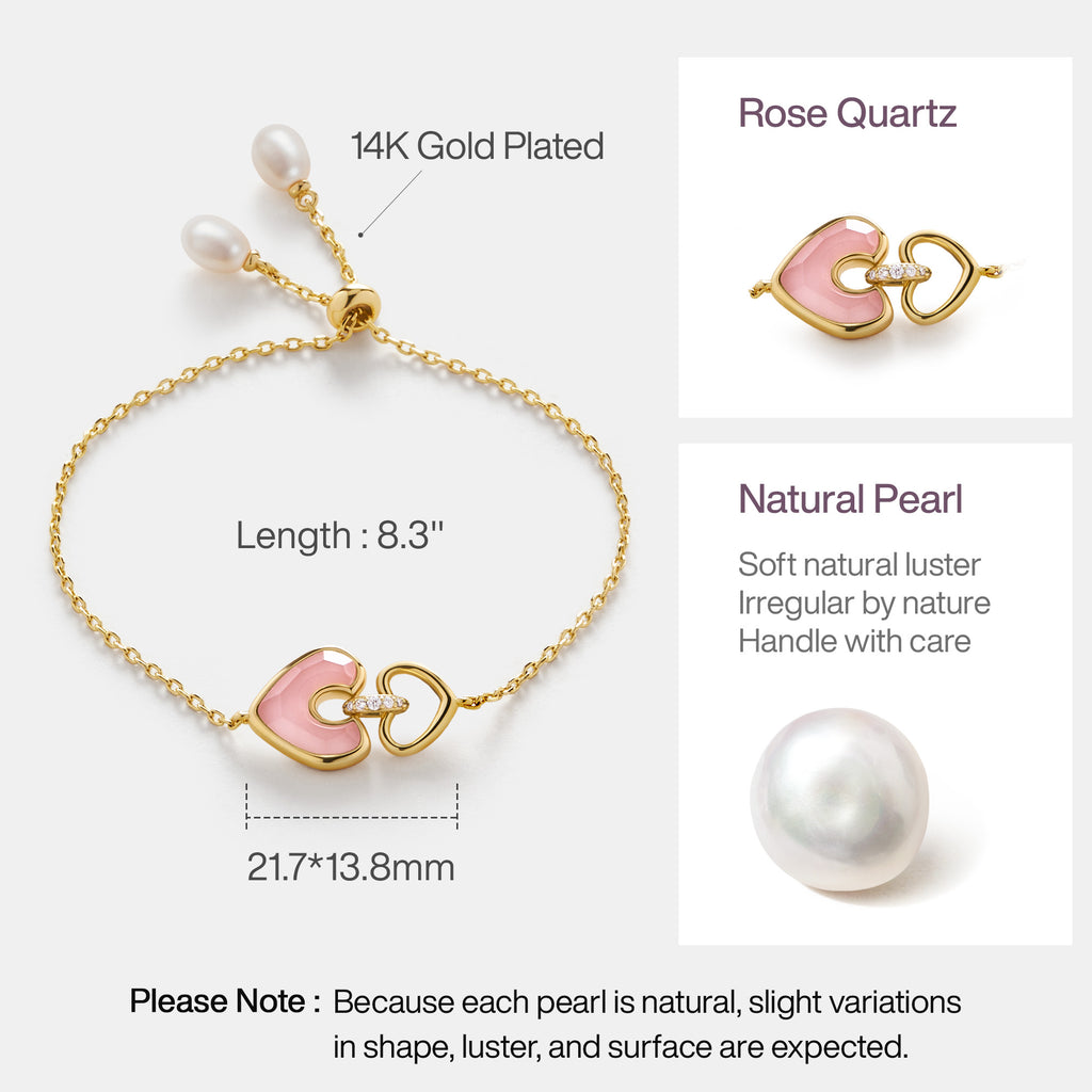 Blush Heart Rose Quartz Adjustable Bracelet