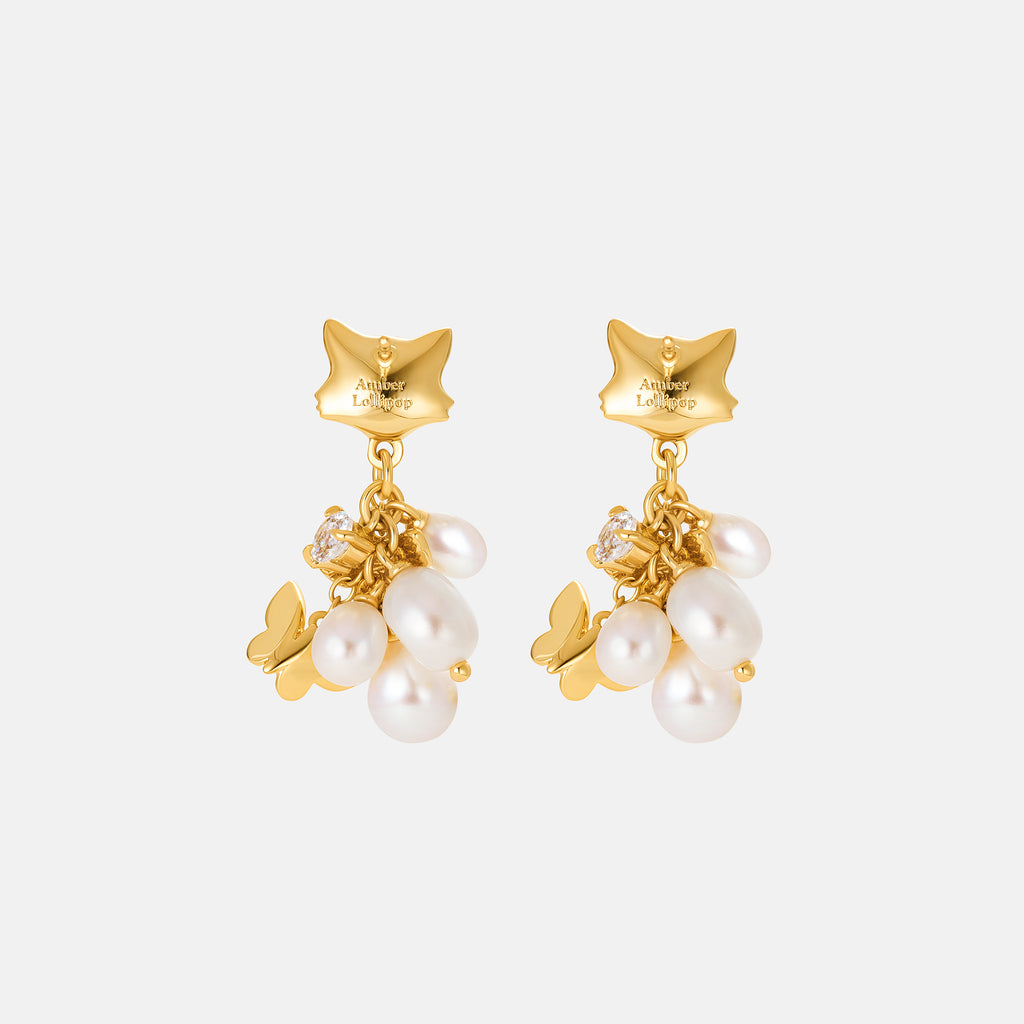 Cat Butterfly Pearl Earrings
