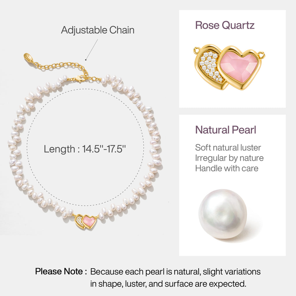 Blush Heart Rose Quartz Pearl Necklace