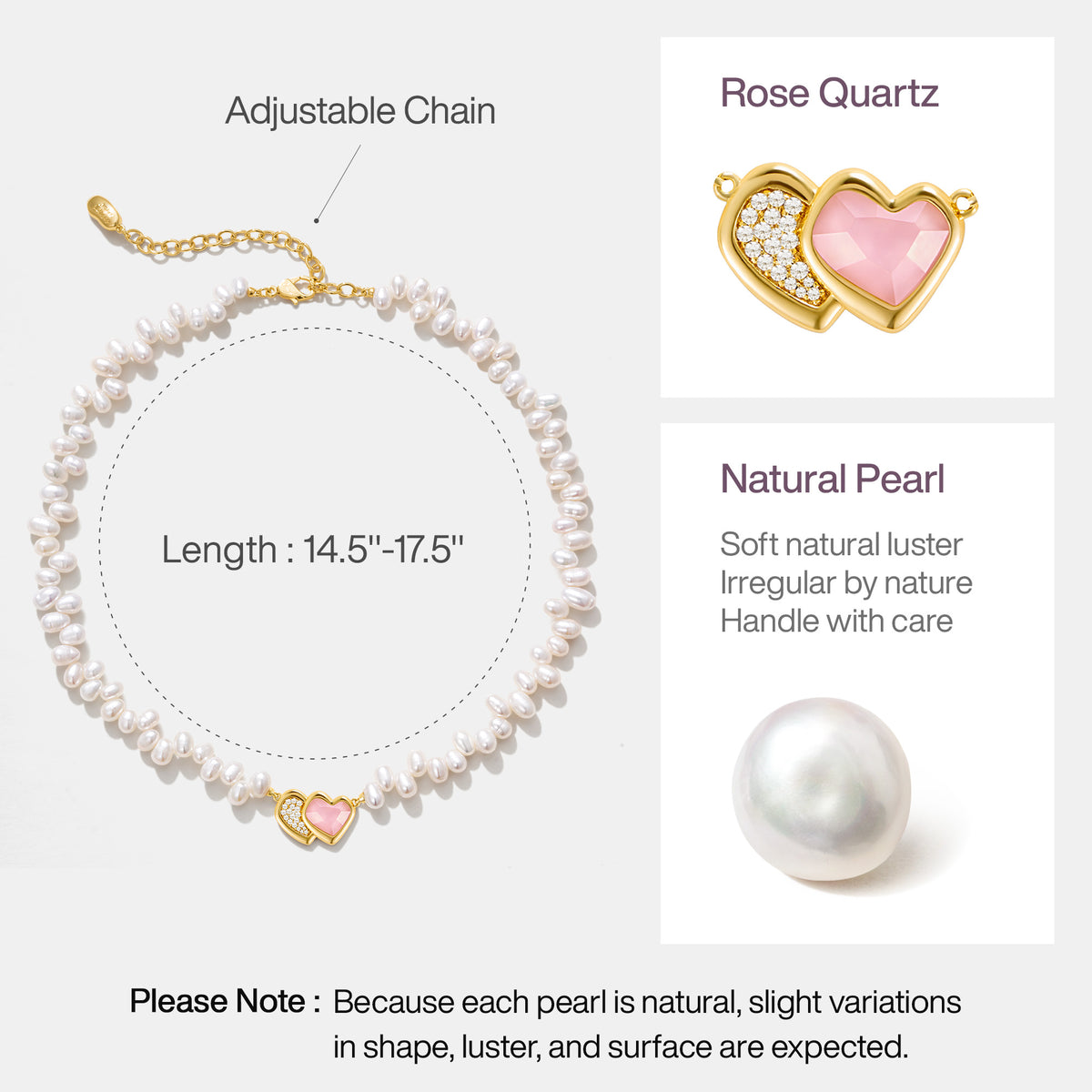 Blush Heart Rose Quartz Pearl Necklace