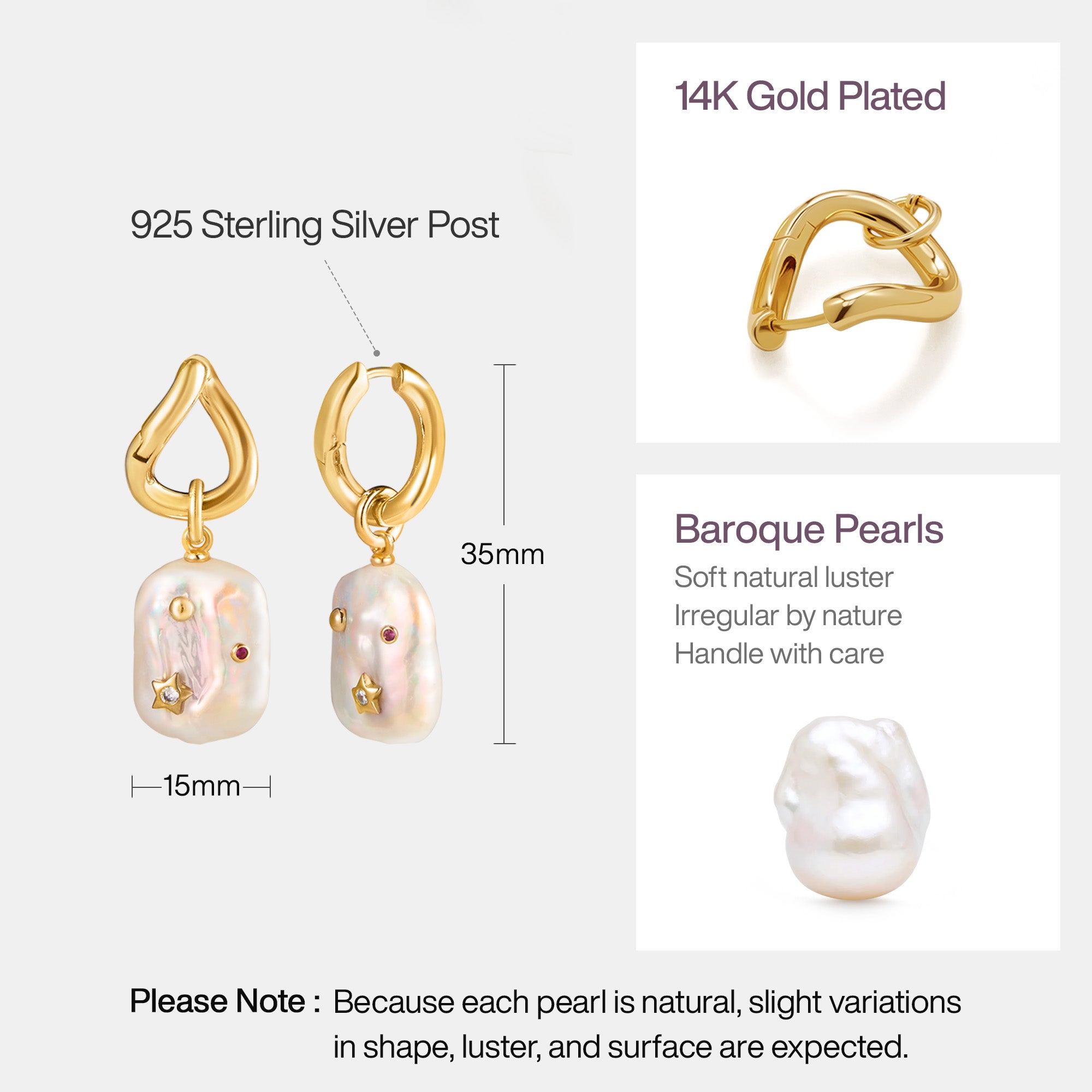 Moon Night Stars Baroque Pearl Earrings