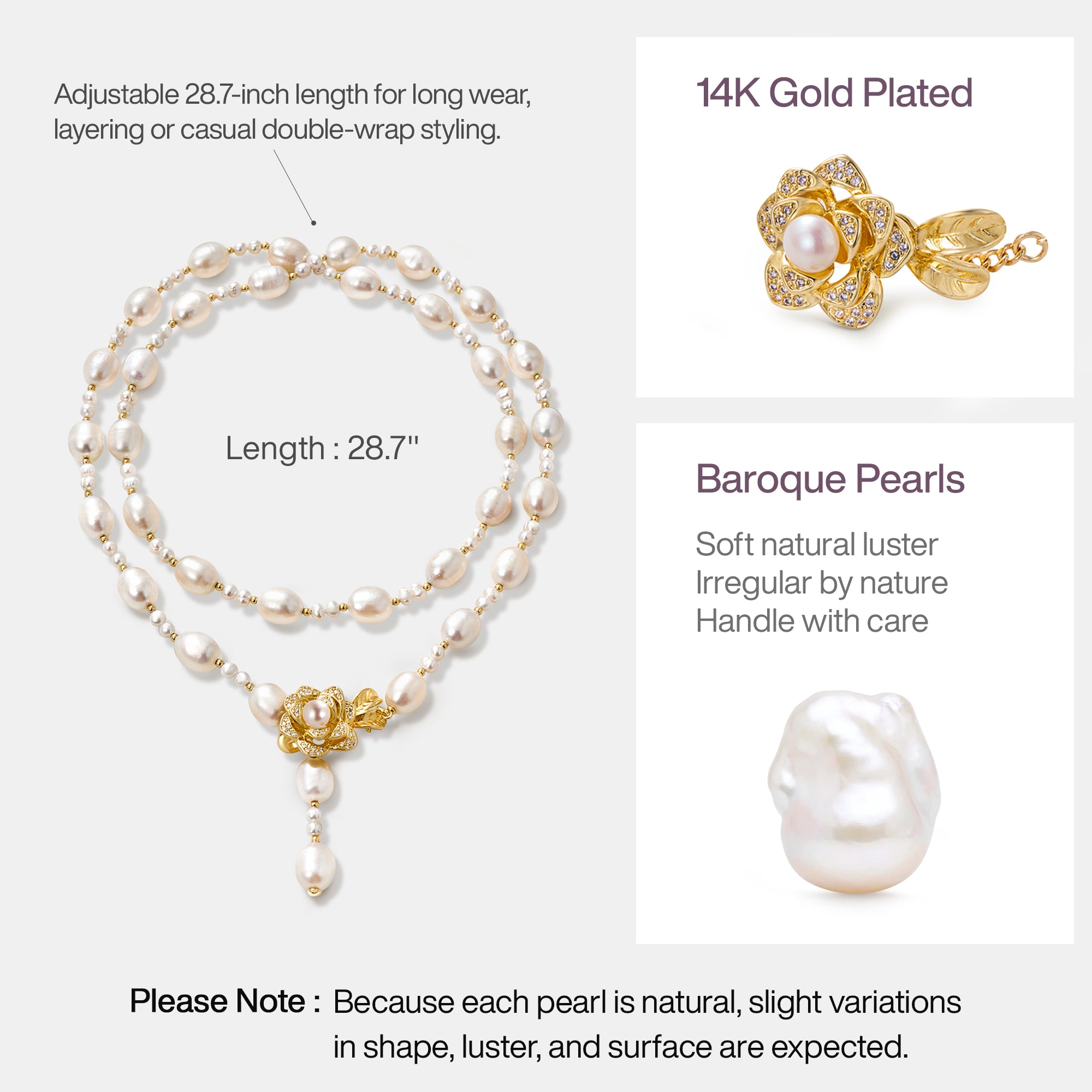 Adjustable Baroque Pearl Necklace